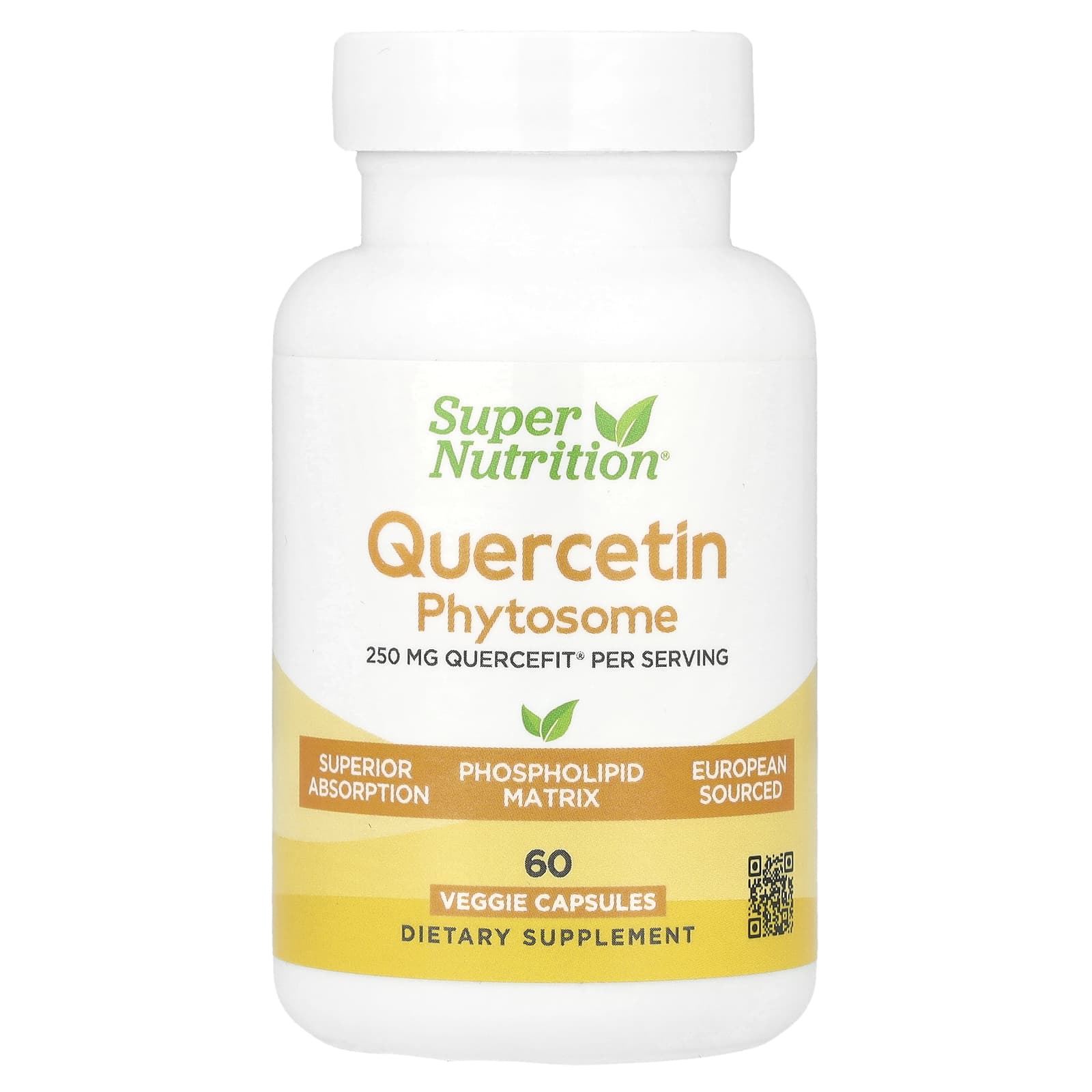 Super Nutrition, Quercetin Phytosome Quercefit®, фитосомы кверцетина, 250 мг, 60 растительных капсул