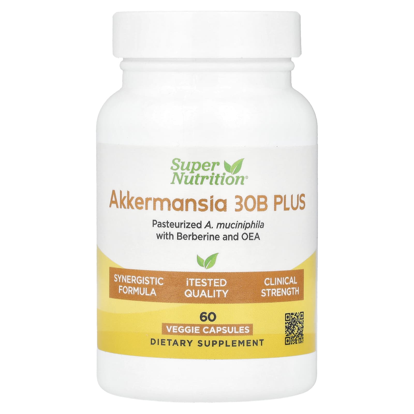 Super Nutrition, Akkermansia 30B PLUS, пастеризованная A. Muciniphila с берберином и OEA, 60 растительных капсул