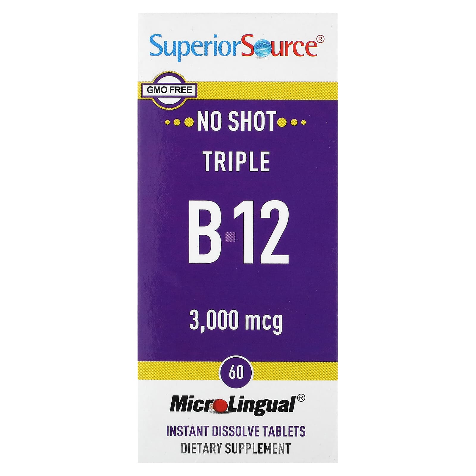 Superior Source, Triple B-12, 3000 мкг, 60 быстрорастворимых таблеток MicroLingual