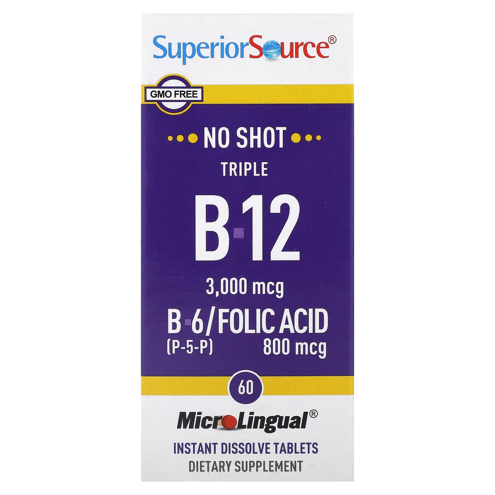 Superior Source, Triple B-12, B-6, фолиевая кислота, 60 быстрорастворимых таблеток MicroLingual