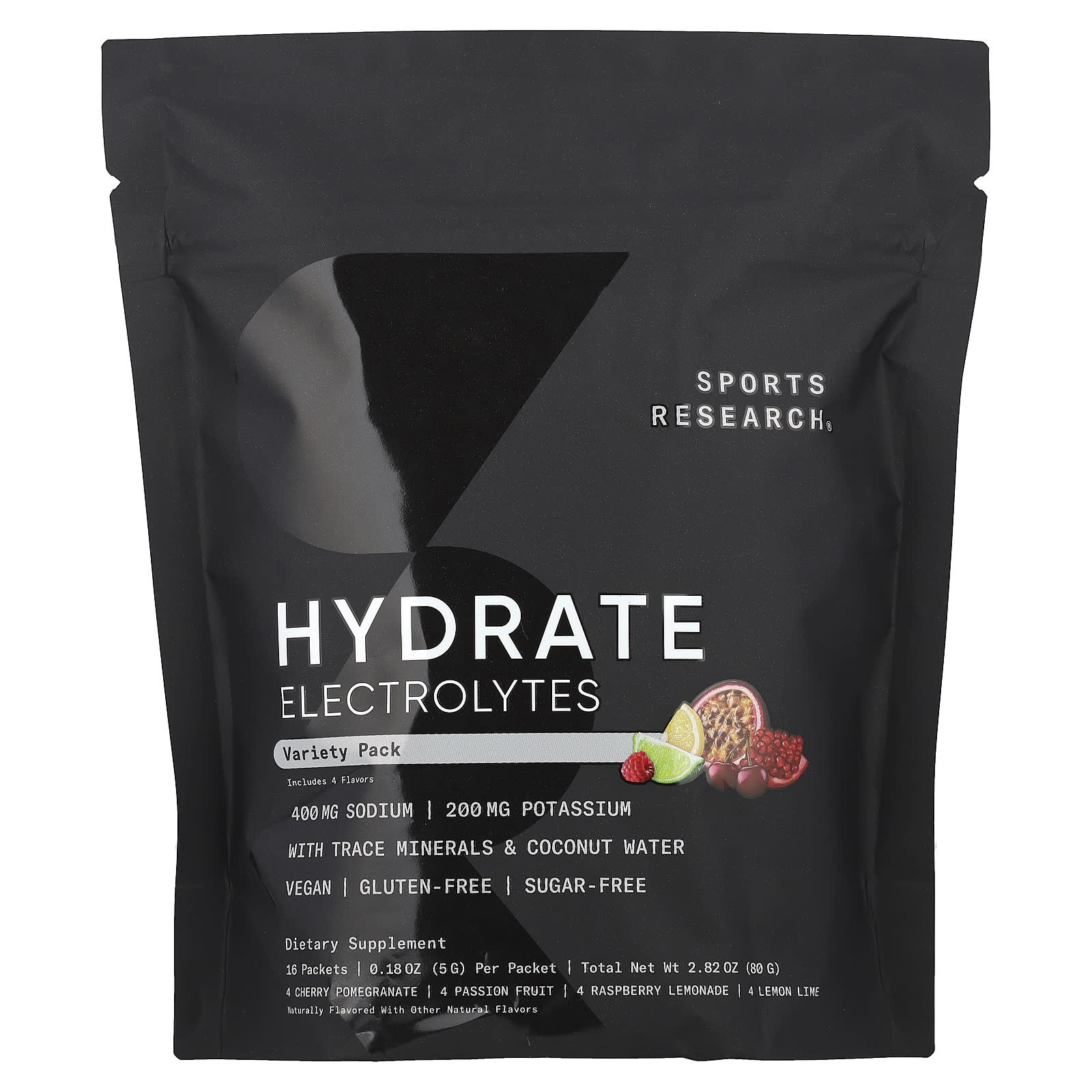 Sports Research, Hydrate Electrolytes, набор с различными добавками, 16 пакетиков по 5 г (0,18 унции)