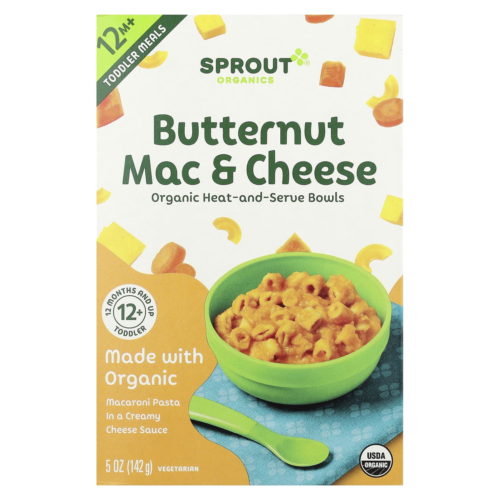 Sprout Organics, Toddler Meals, для детей от 12 месяцев, мускатные макароны с сыром, 142 г (5 унций)