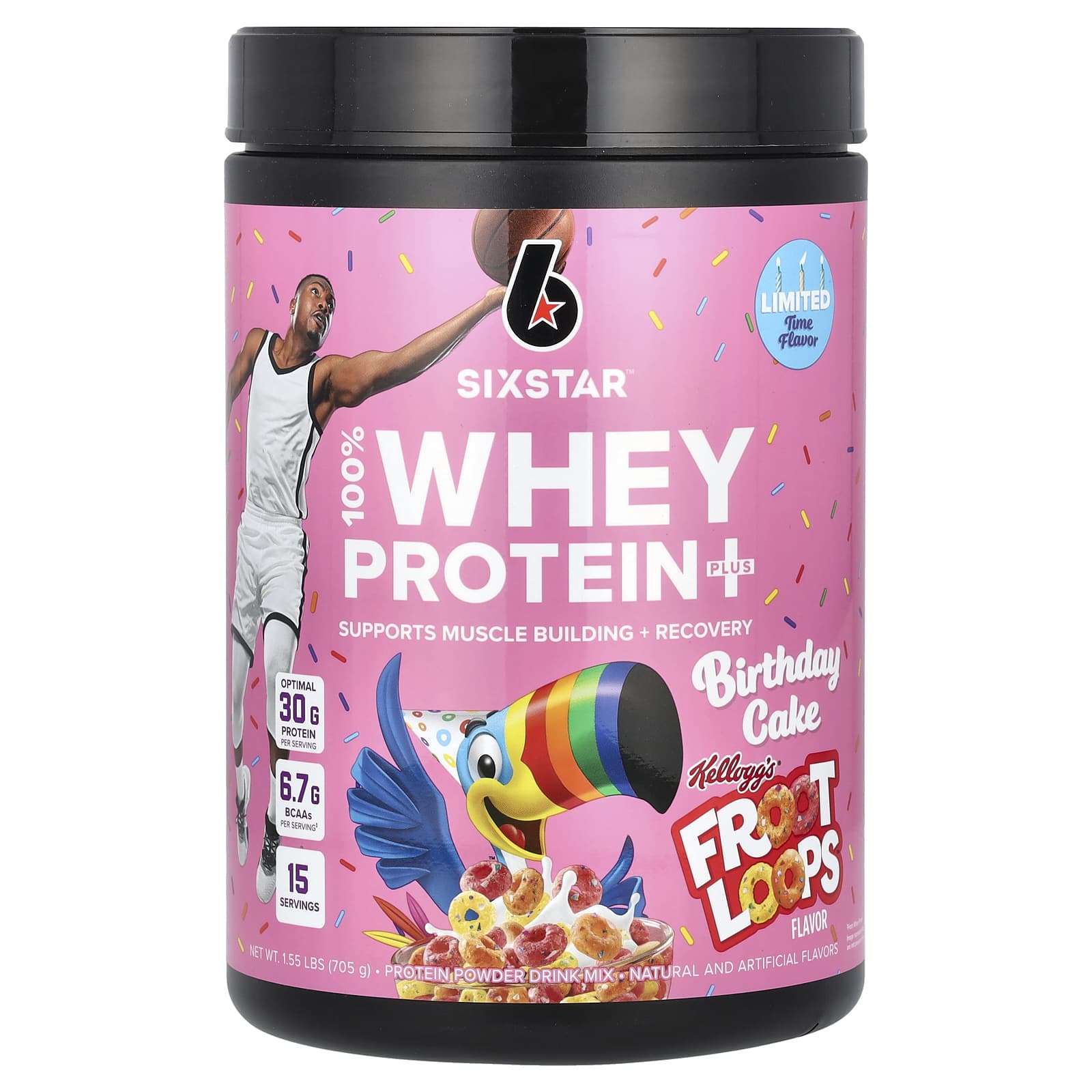 SIXSTAR, 100% Whey Protein Plus, праздничный торт Kellogg's Froot Loops, 705 г (1,55 фунта)