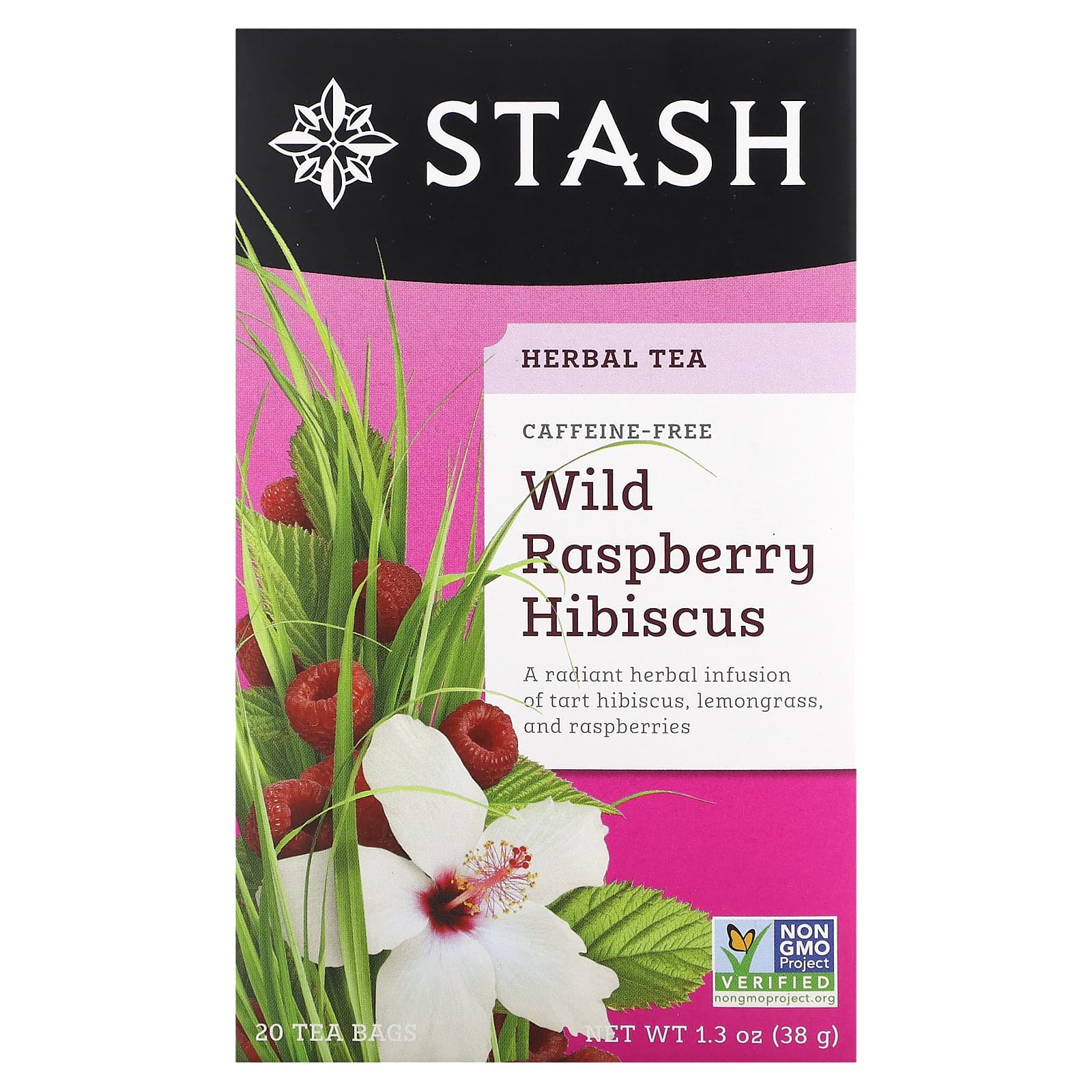 Stash Tea, Herbal Tea, гибискус с дикой малиной, без кофеина, 20 чайных пакетиков, 38 г (1,3 унции)