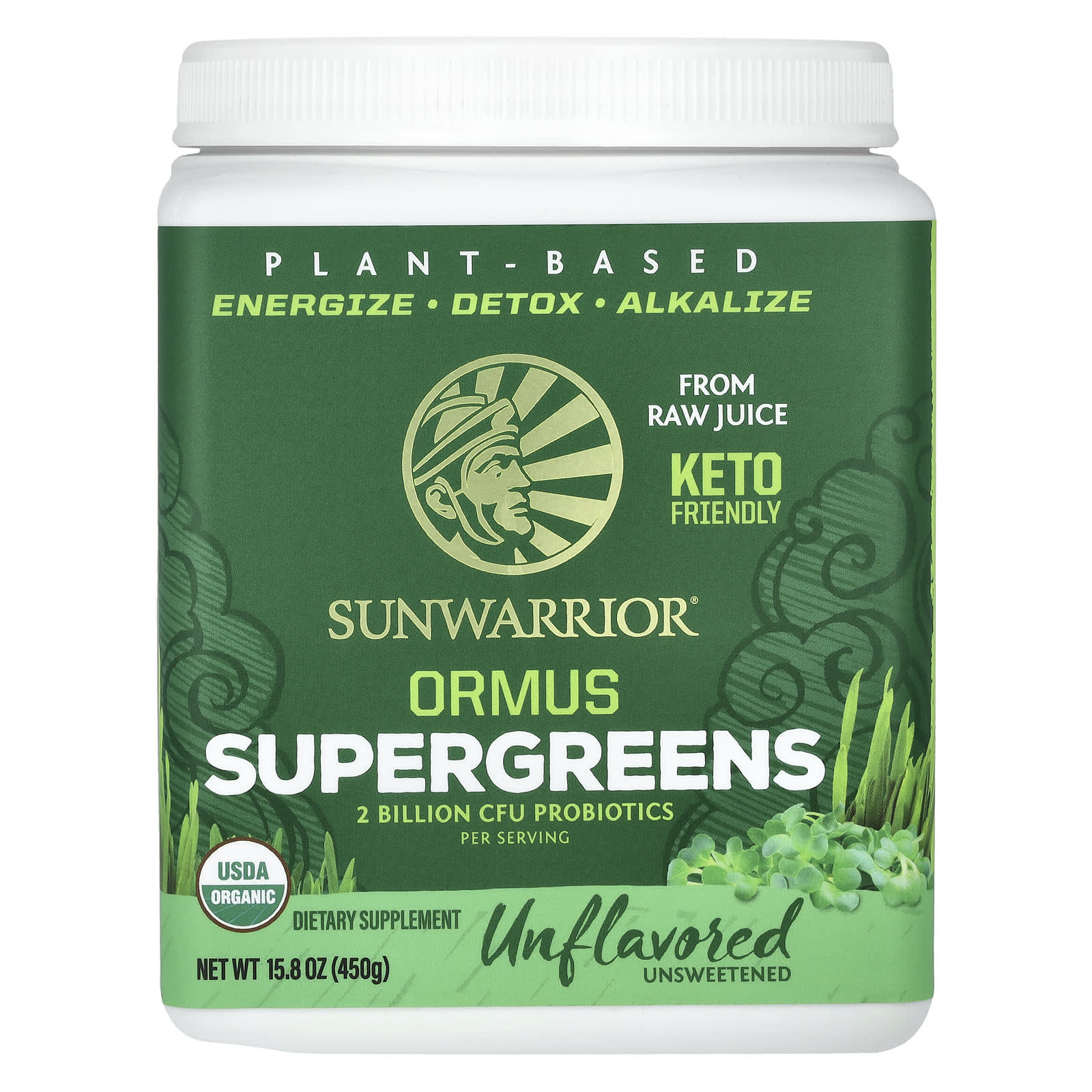 Sunwarrior, Ormus Supergreens, без добавок, 450 г (15,8 унции)