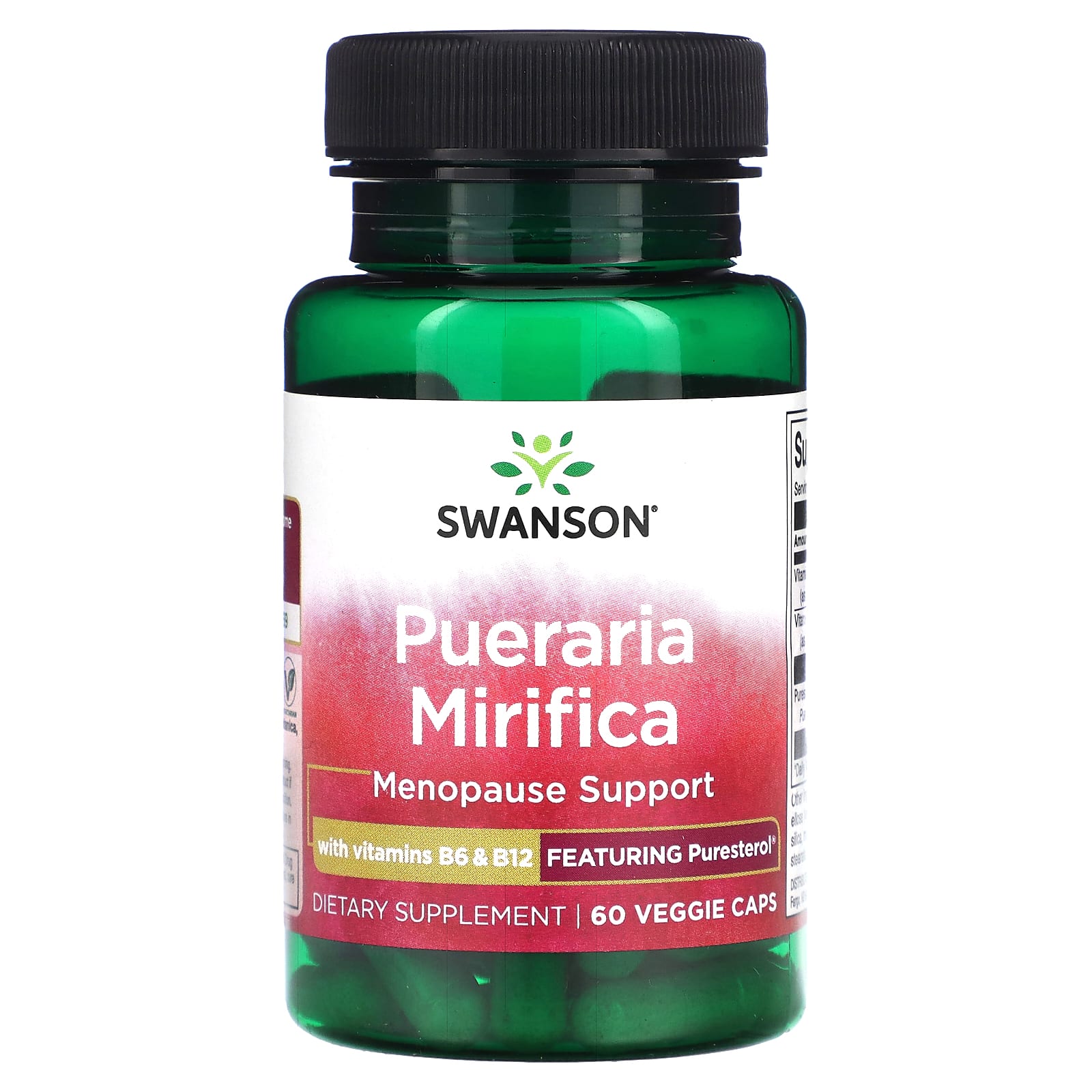 Swanson, Пуэрария мирифика с витаминами B6 и B12, 60 растительных капсул
