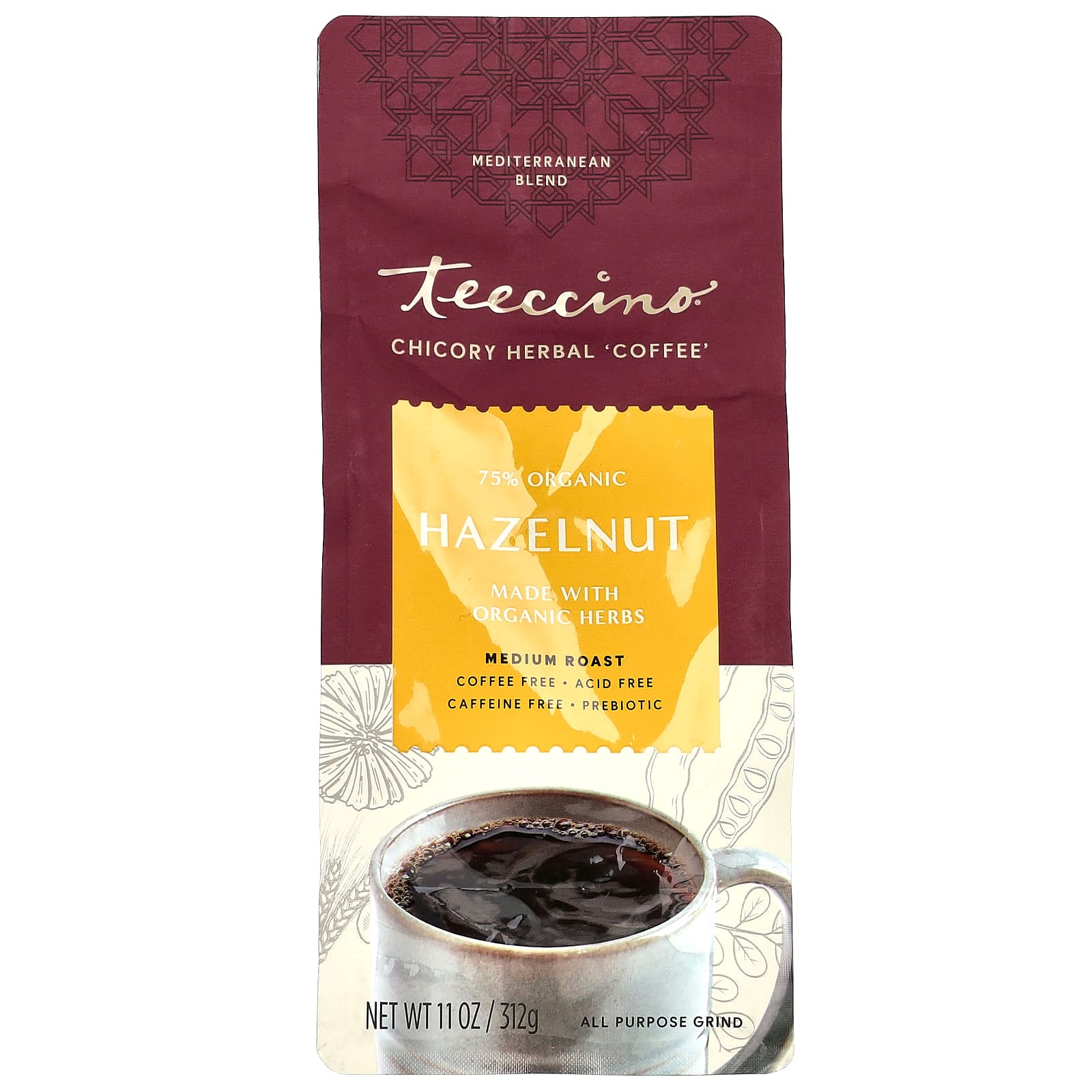 Teeccino, травяной кофе из цикория, средней прожарки, без кофеина, фундук, 312 г (11 унций)