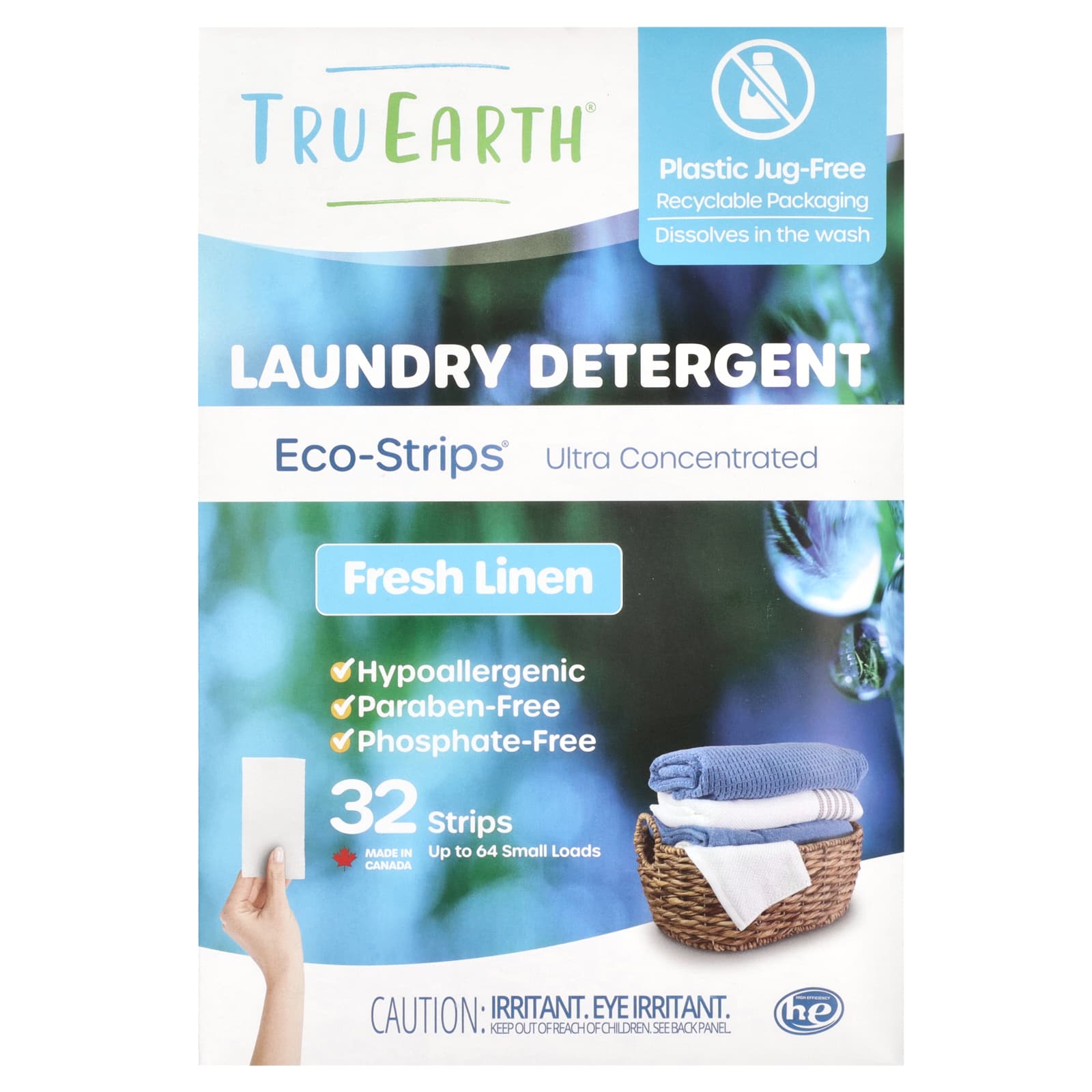 Tru Earth, Eco-Strips®, средство для стирки, ультраконцентрированное, из свежего белья, 32 полоски