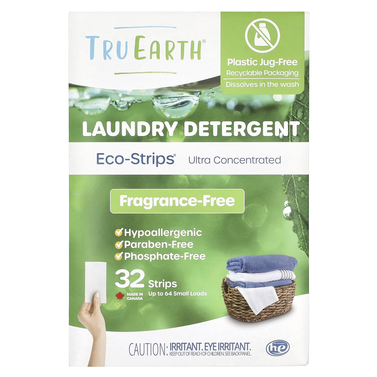 Tru Earth, Eco-Strips®, ультраконцентрированное средство для стирки, без отдушек, 32 полоски