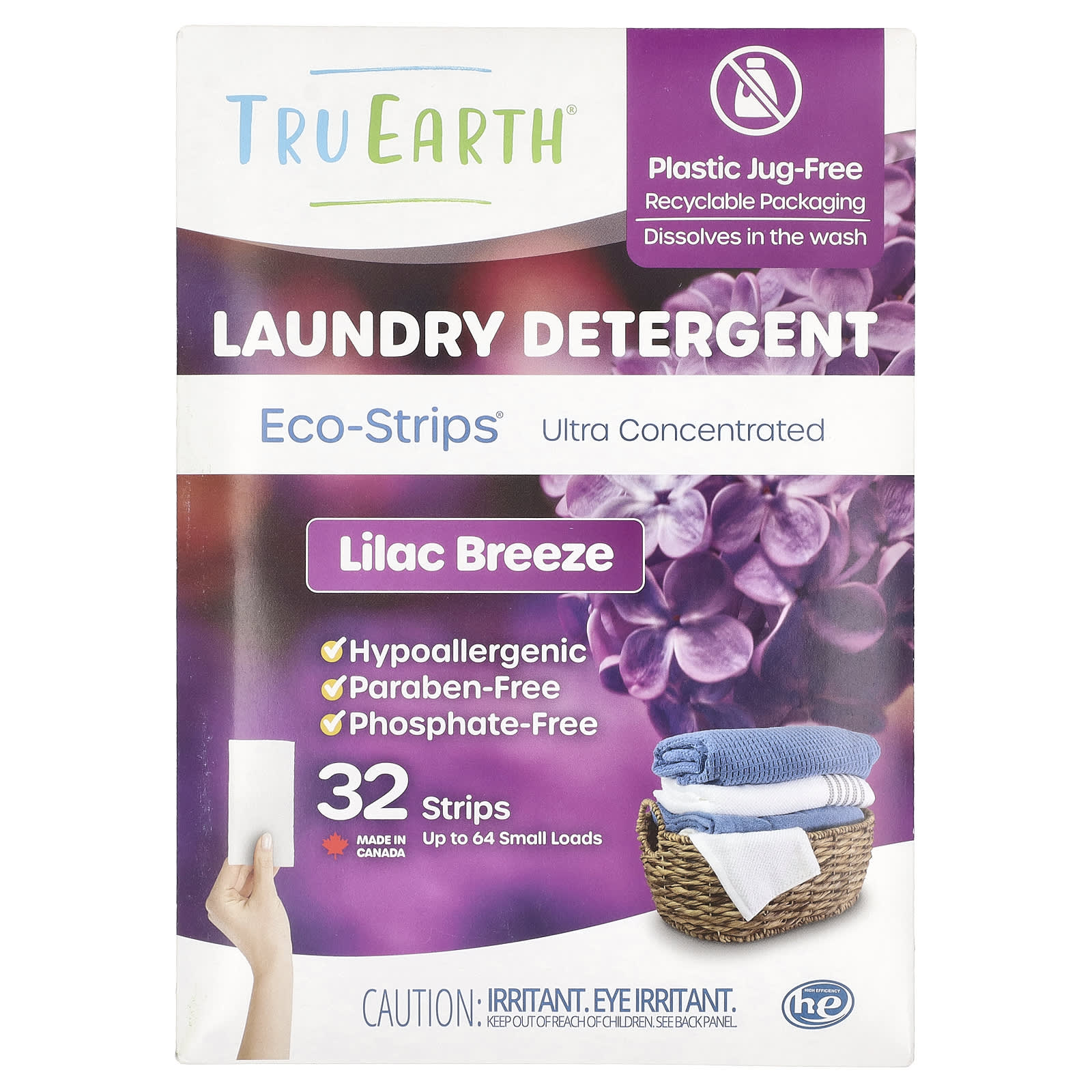 Tru Earth, Eco-Strips®, ультраконцентрированное средство для стирки, сиреневый бриз, 32 полоски