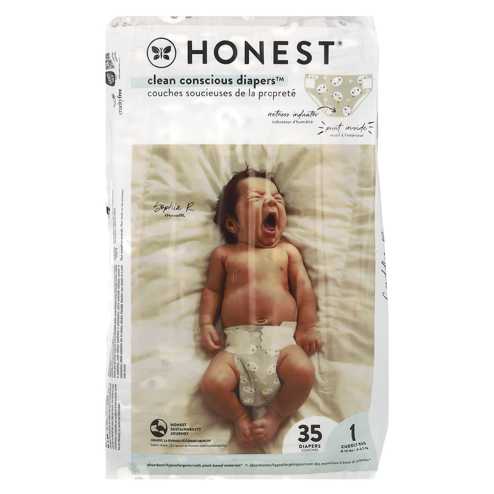 The Honest Company, Clean Conscious Diapers ™, размер 1, 8–14 фунтов, Pandas, 35 подгузников