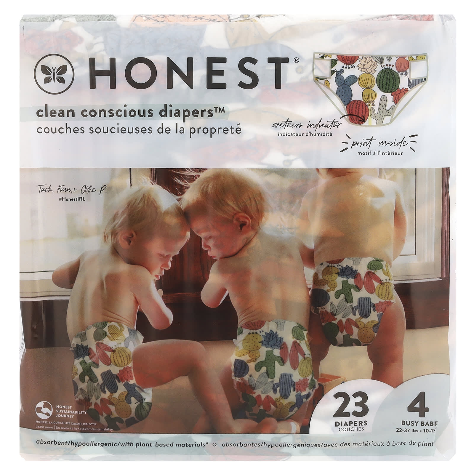 The Honest Company, Clean Conscious Diapers ™, размер 4, 22–37 фунтов, Cactus Cuties, 23 подгузника