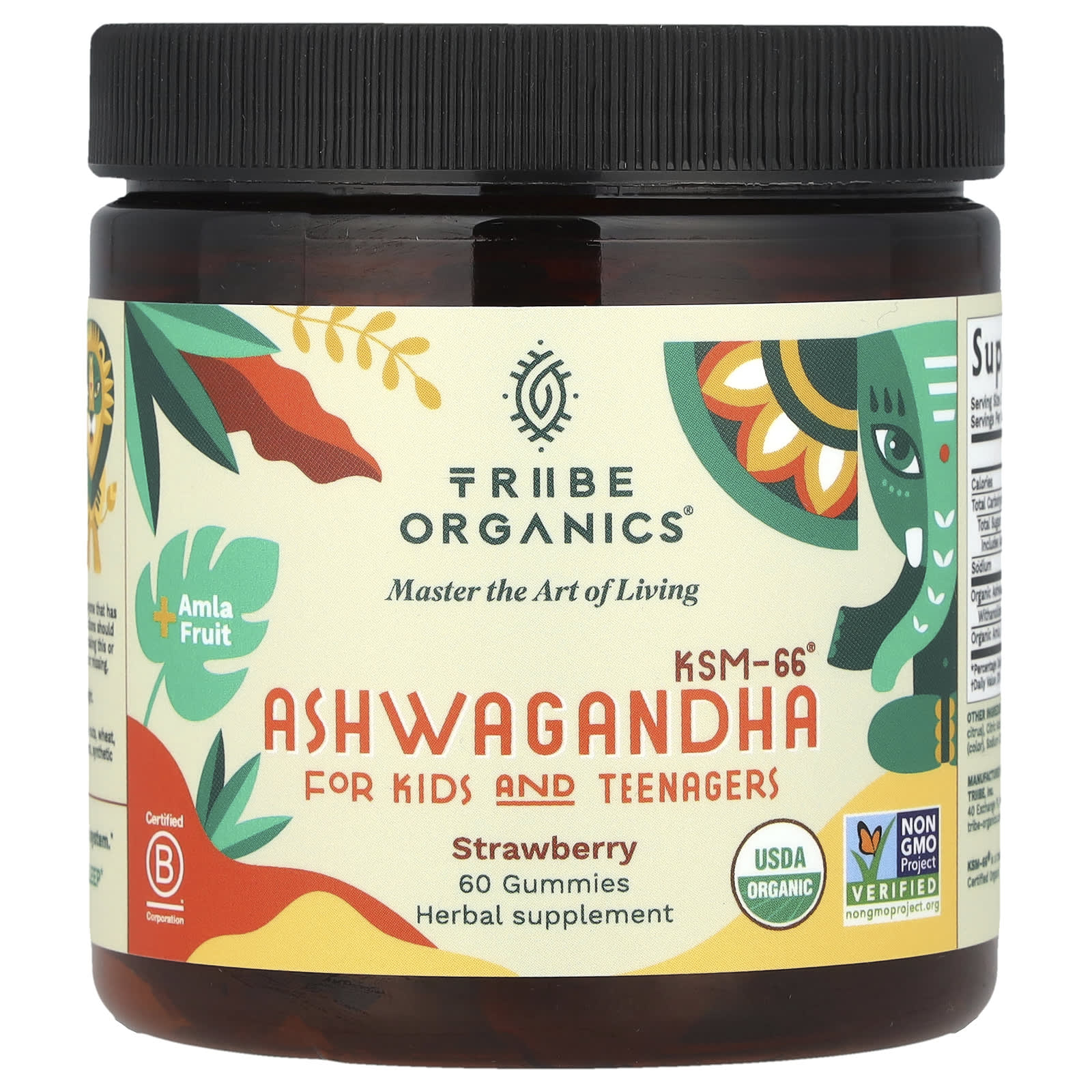 Tribe Organics, Ashwagandha KSM-66®, для детей и подростков, со вкусом клубники, 60 жевательных таблеток