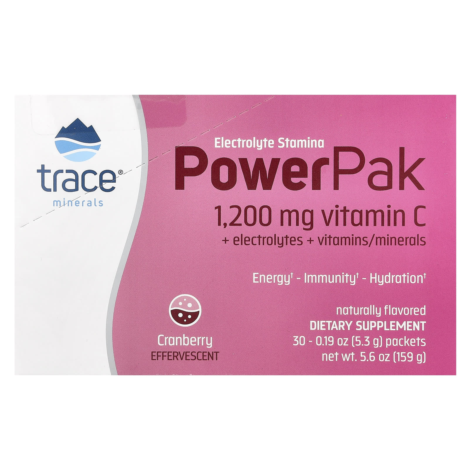 Trace Minerals ®, электролит для повышения выносливости, PowerPak, со вкусом клюквы, 30 пакетиков по 5,3 г (0,19 унции)