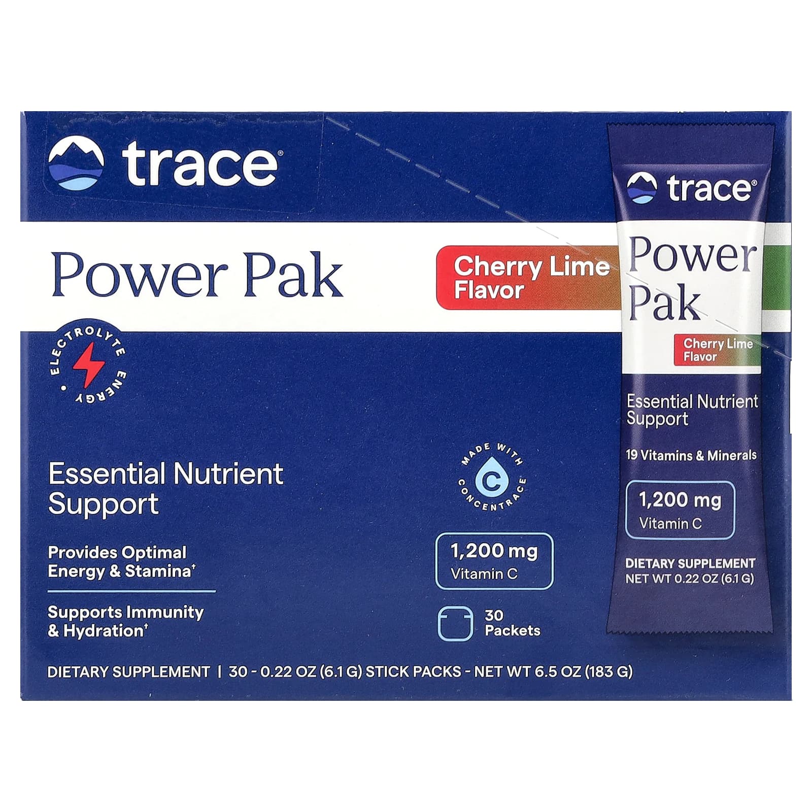 Trace Minerals ®, Electrolyte Stamina PowerPak, вишня и лайм, 30 пакетиков по 5,2 г (0,18 унции)