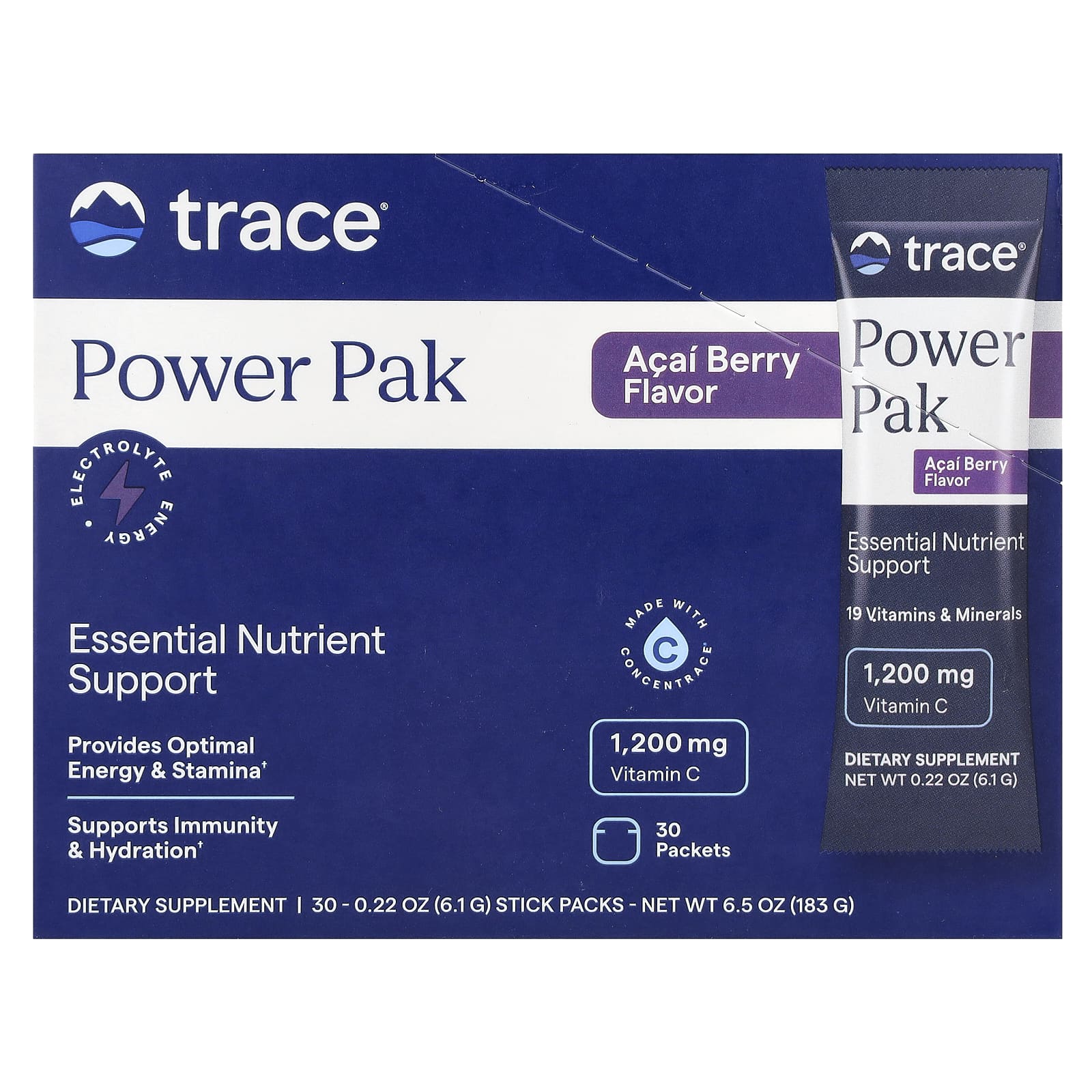 Trace Minerals ®, электролит для повышения выносливости, PowerPak, со вкусом ягод асаи, 30 пакетиков по 5,2 г (0,18 унции)