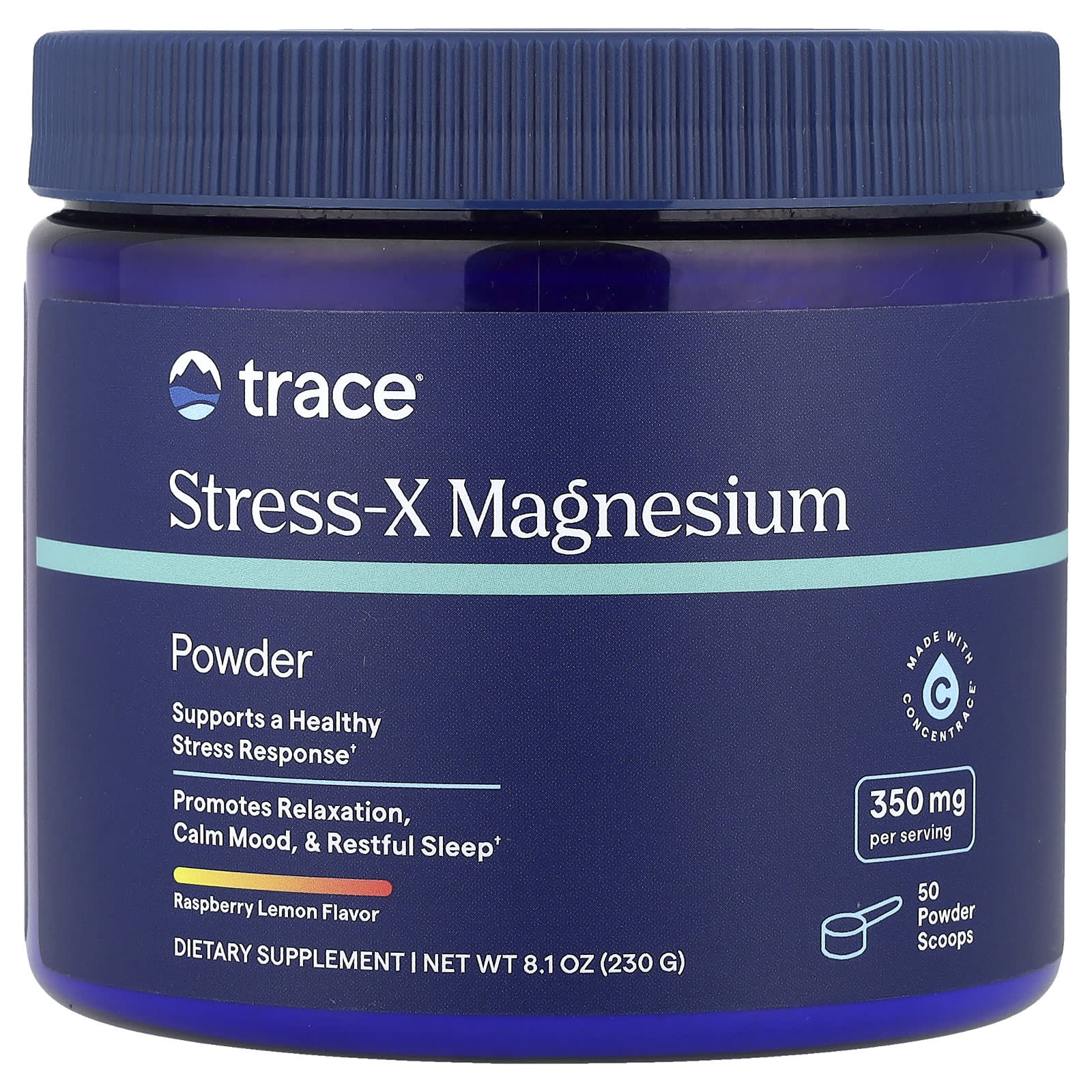 Trace Minerals ®, Stress-X, магний в порошке, со вкусом малины и лимона, 350 мг, 240 г (8,5 унции)