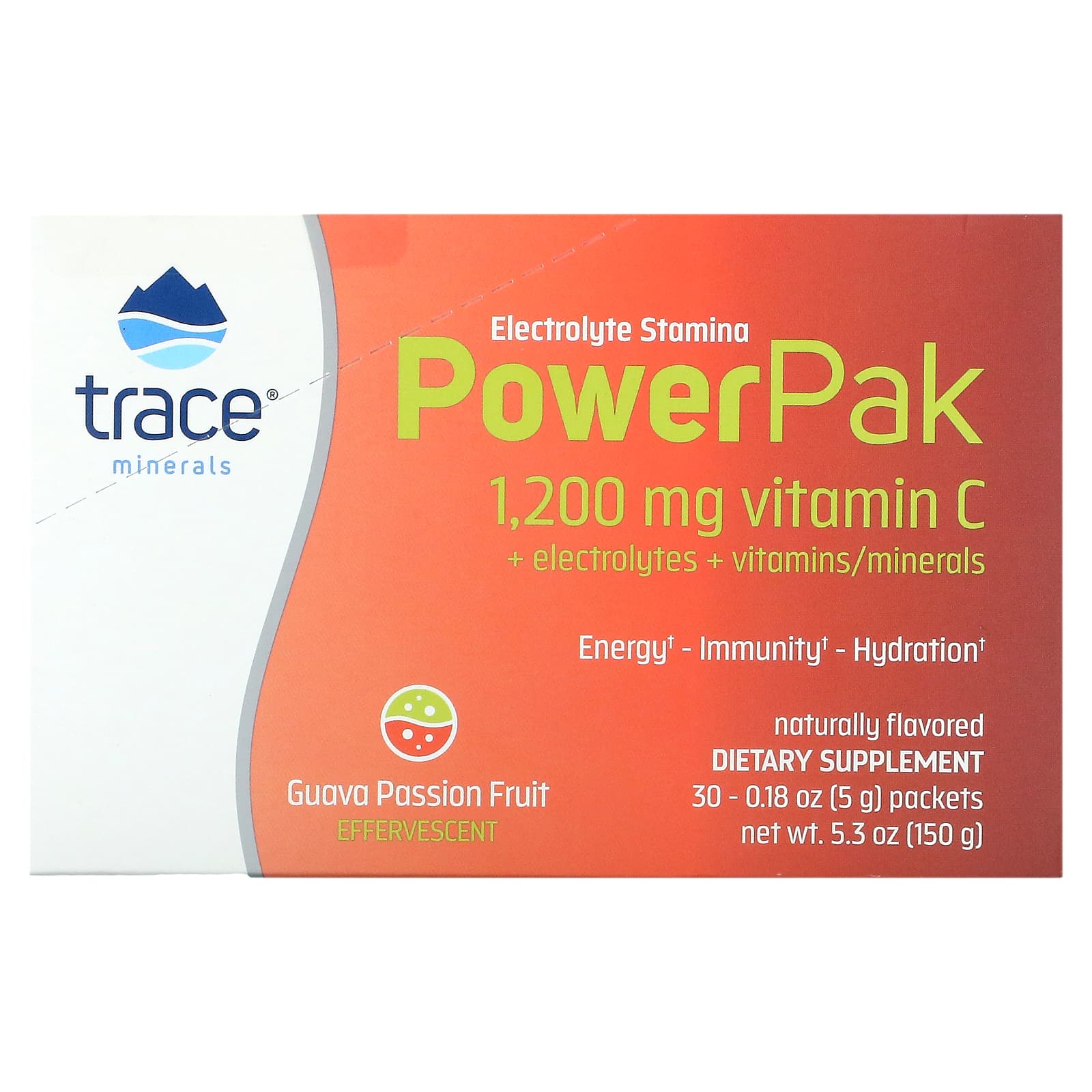 Trace Minerals ®, Electrolyte Stamina Power Pak, гуава и маракуйя, 30 пакетиков по 5 г (0,18 унции)