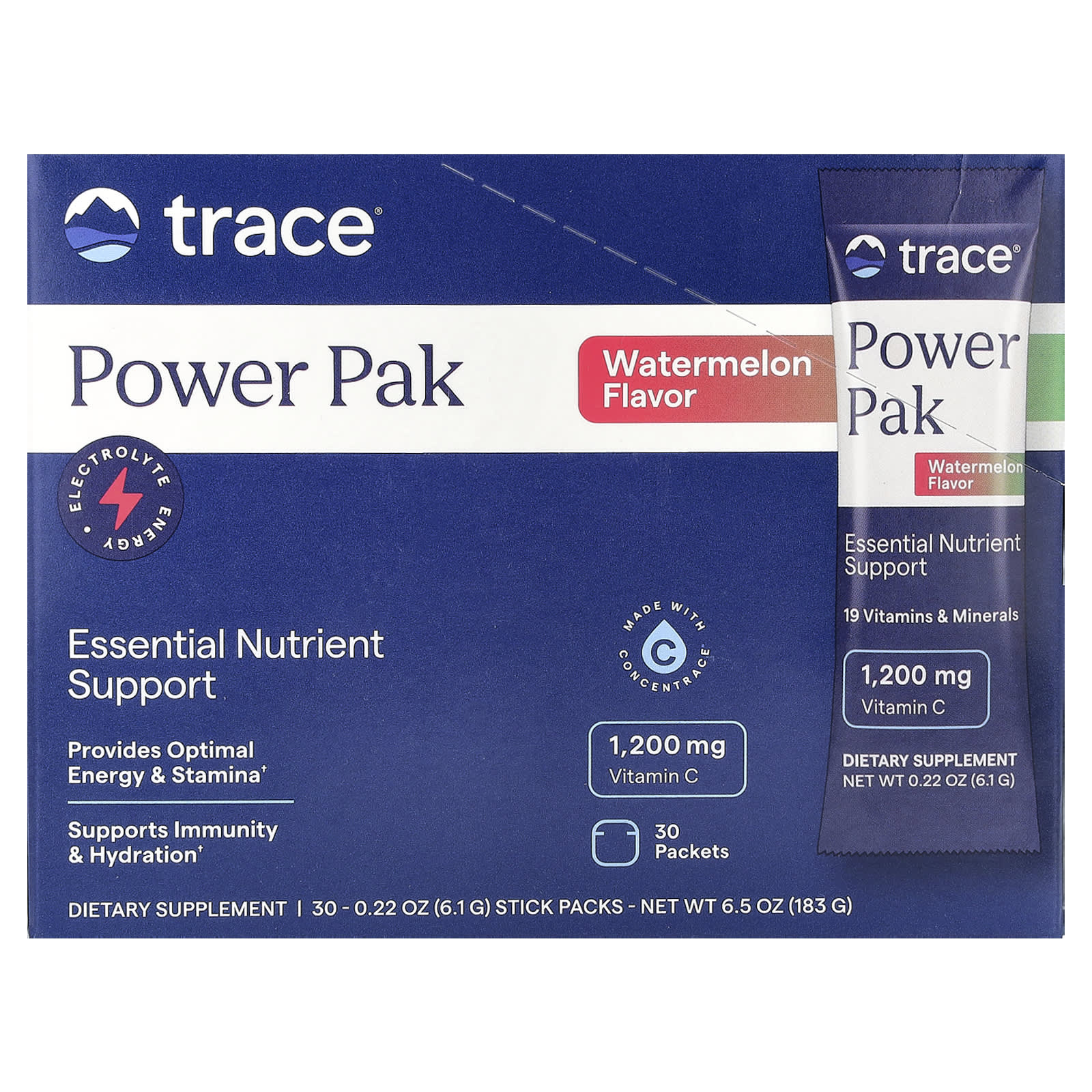 Trace Minerals ®, PowerPak, электролит для повышения выносливости, арбуз, 30 пакетиков по 5,5 г (0,19 унции)