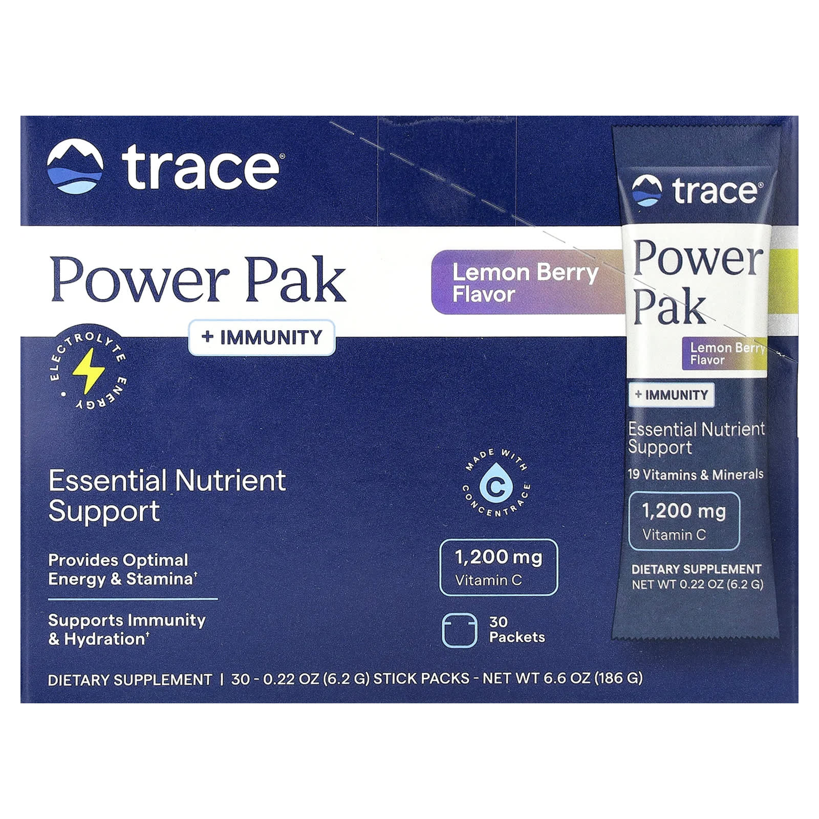 Trace Minerals ®, PowerPak + Immunity, лимон и ягоды, 30 пакетиков по 5,3 г (0,19 унции)