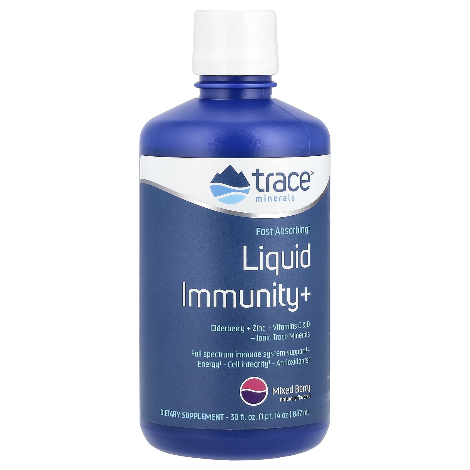 Trace Minerals ®, Быстро впитывающаяся жидкость Immunity +, ягодное ассорти, 887 мл (30 жидк. Унций)