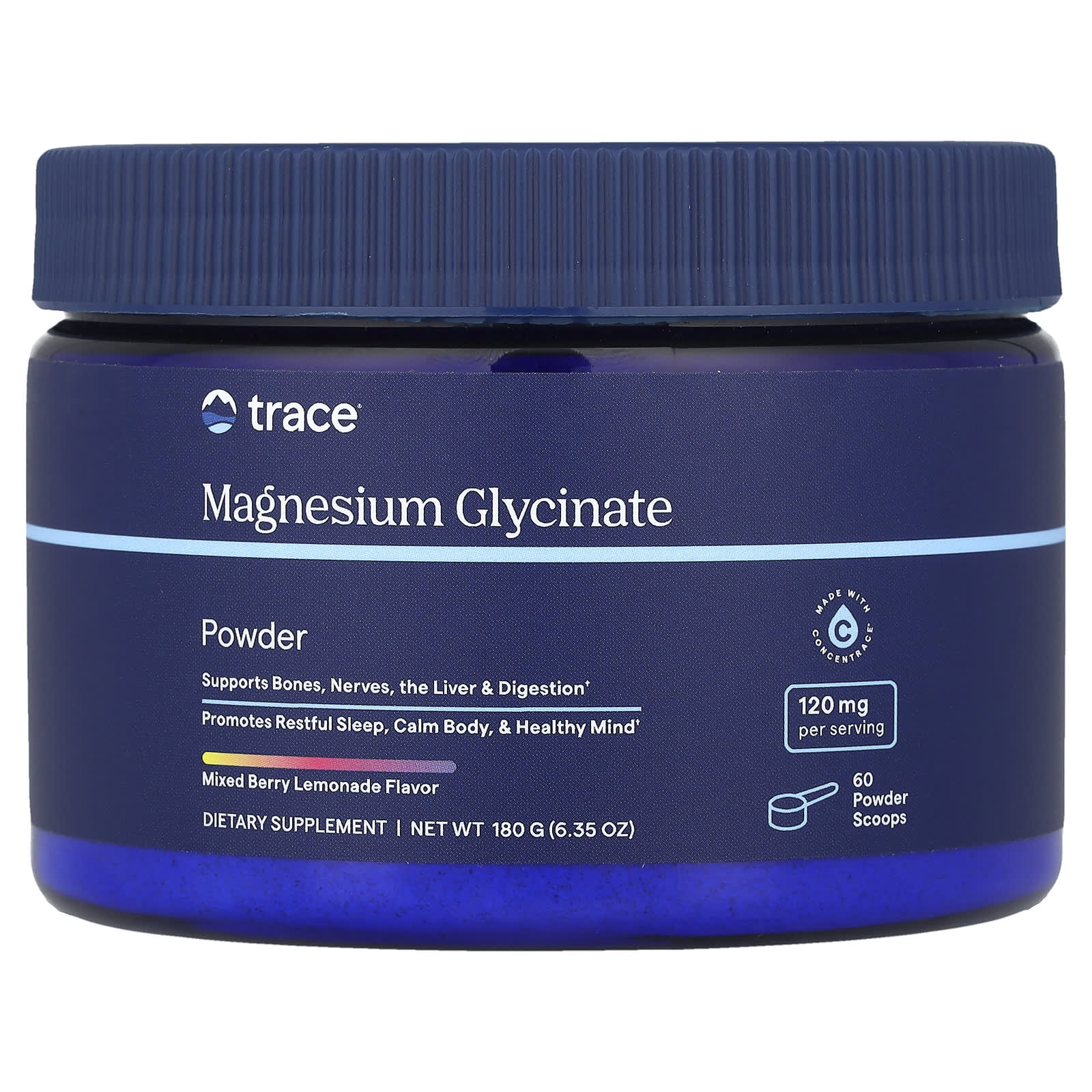 Trace Minerals ®, глицинат магния, в порошке, со вкусом ягод и лимонада, 180 г (6,35 унции)