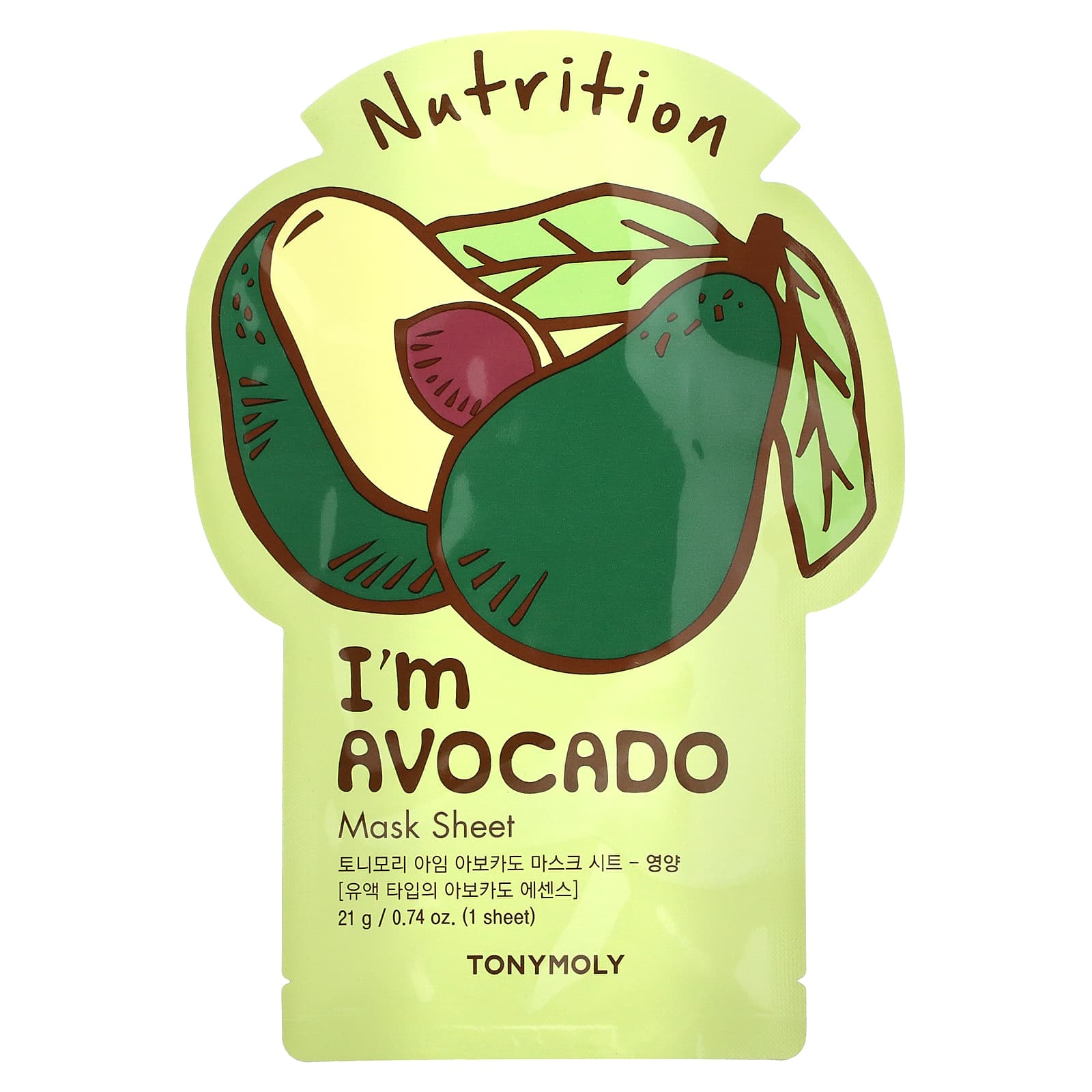 TonyMoly, I'm Avocado, питательная тканевая маска, 1 шт., 21 г (0,74 унции)