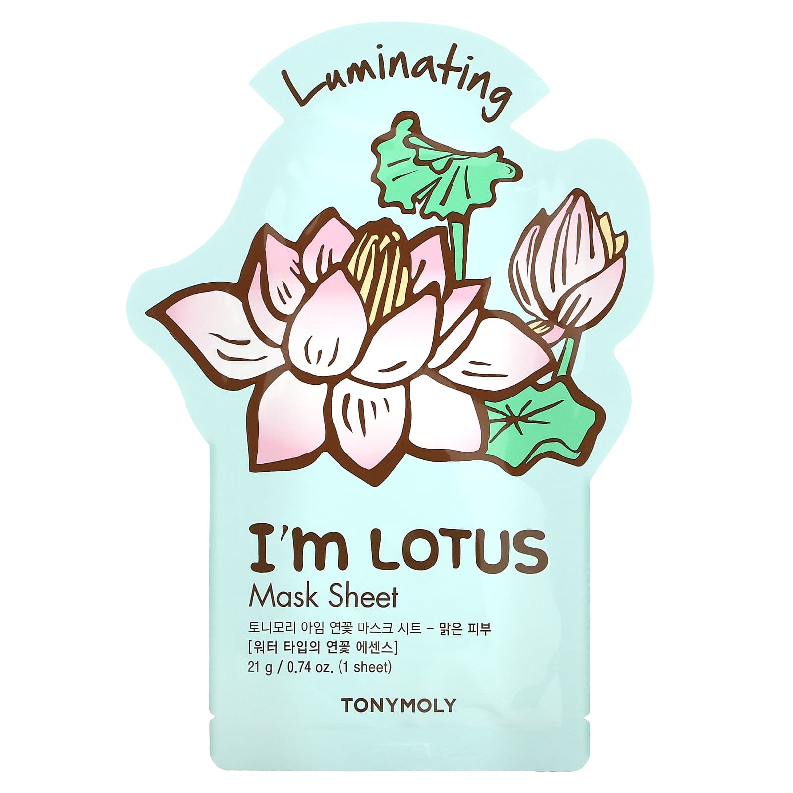 TonyMoly, I'm Lotus,тканевая маска для придания сияния, 1 шт., 21 г (0,74 унции)