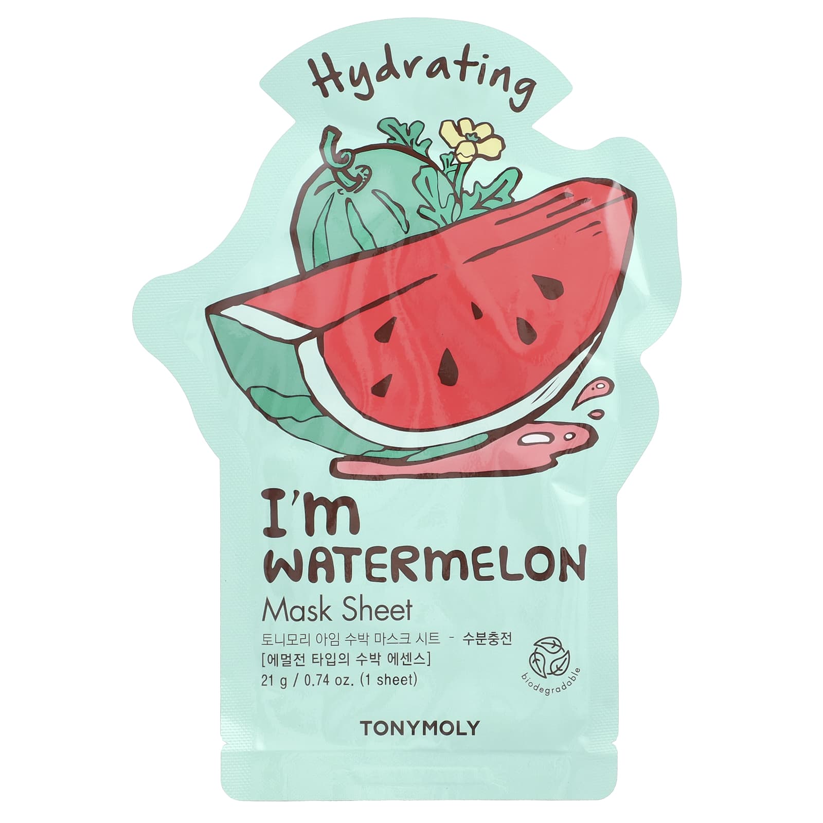 TonyMoly, I'm Watermelon, увлажняющая тканевая маска, 1 шт., 21 г (0,74 унции)