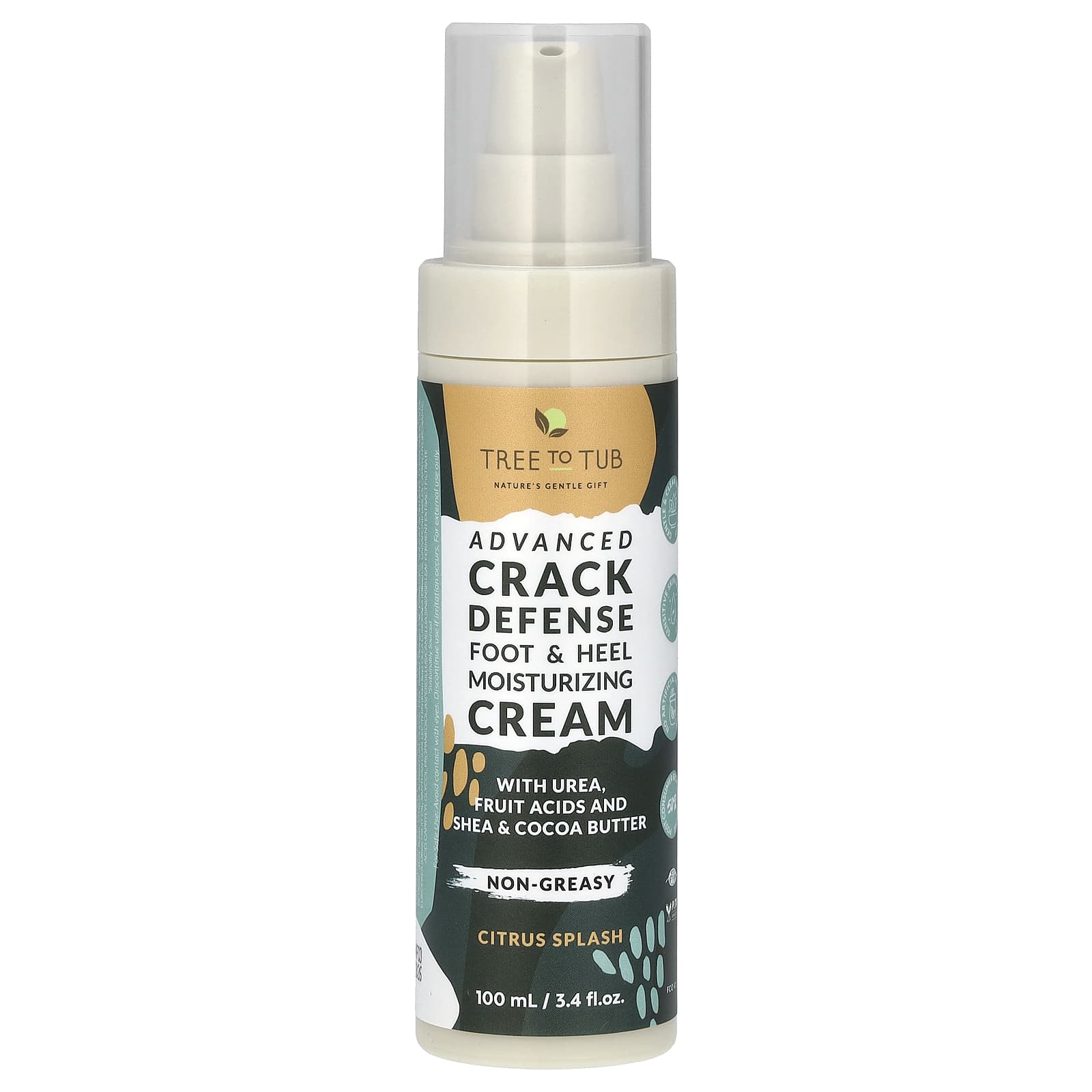 Tree To Tub, Advanced Crack Defense, Foot & Heel Moisturizing Cream, Citrus Splash, 3.4 fl oz (100 ml)