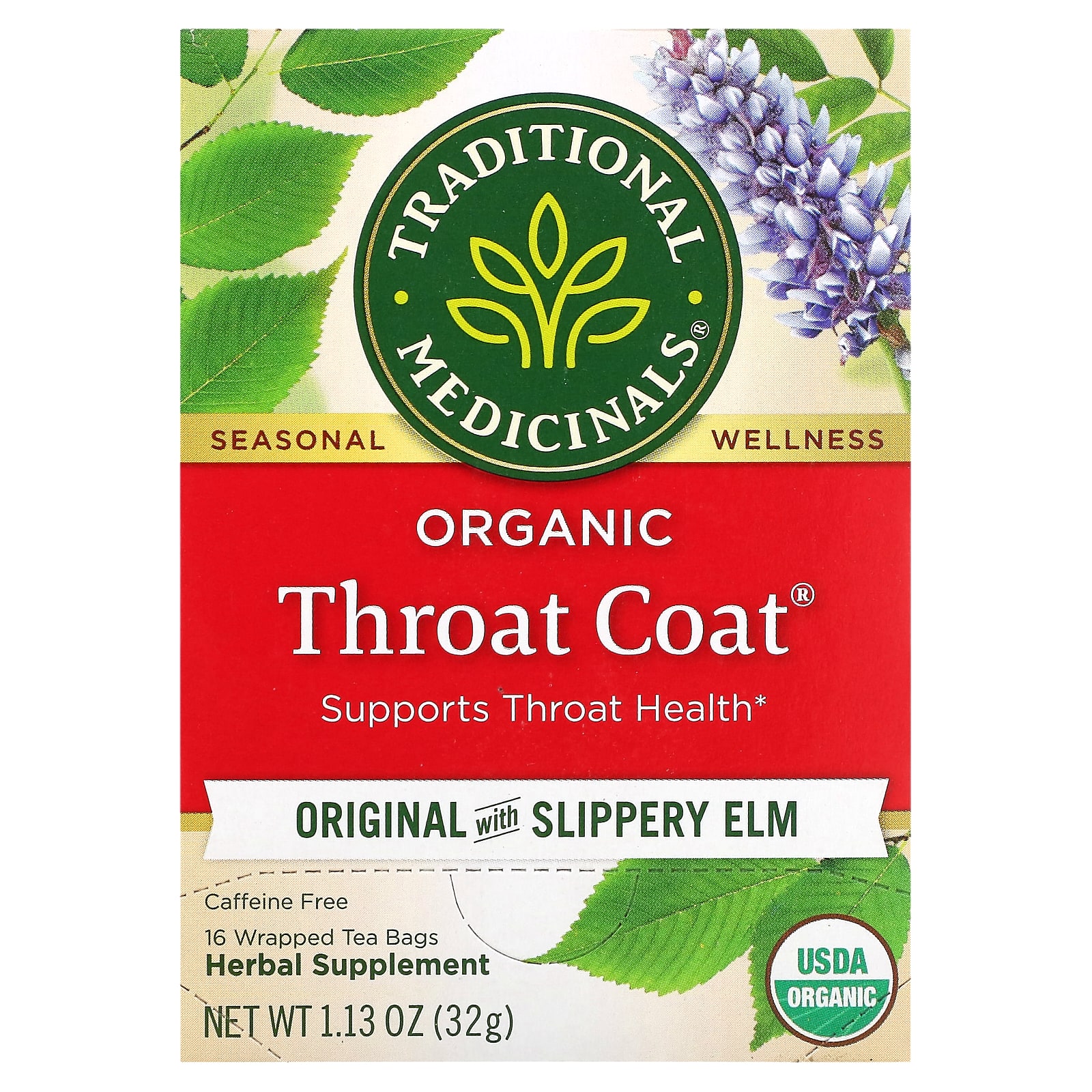 Traditional Medicinals Throat Coat органический чай оригинальный со скользким вязом без кофеина 16 чайных пакетиков 32 г 113 унции 1890₽