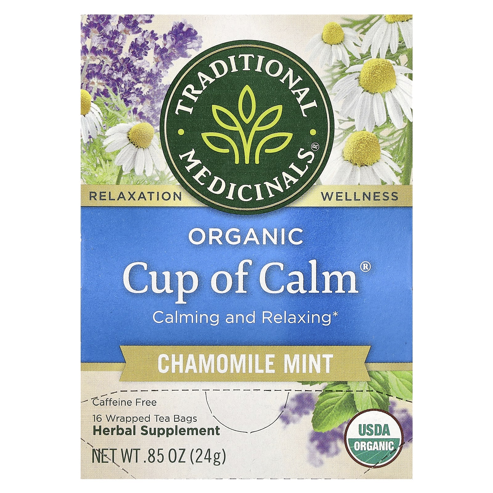 Traditional Medicinals Organic Cup of Calm ромашка и мята без кофеина 16 чайных пакетиков в упаковке 24 г 085 унции 1890₽