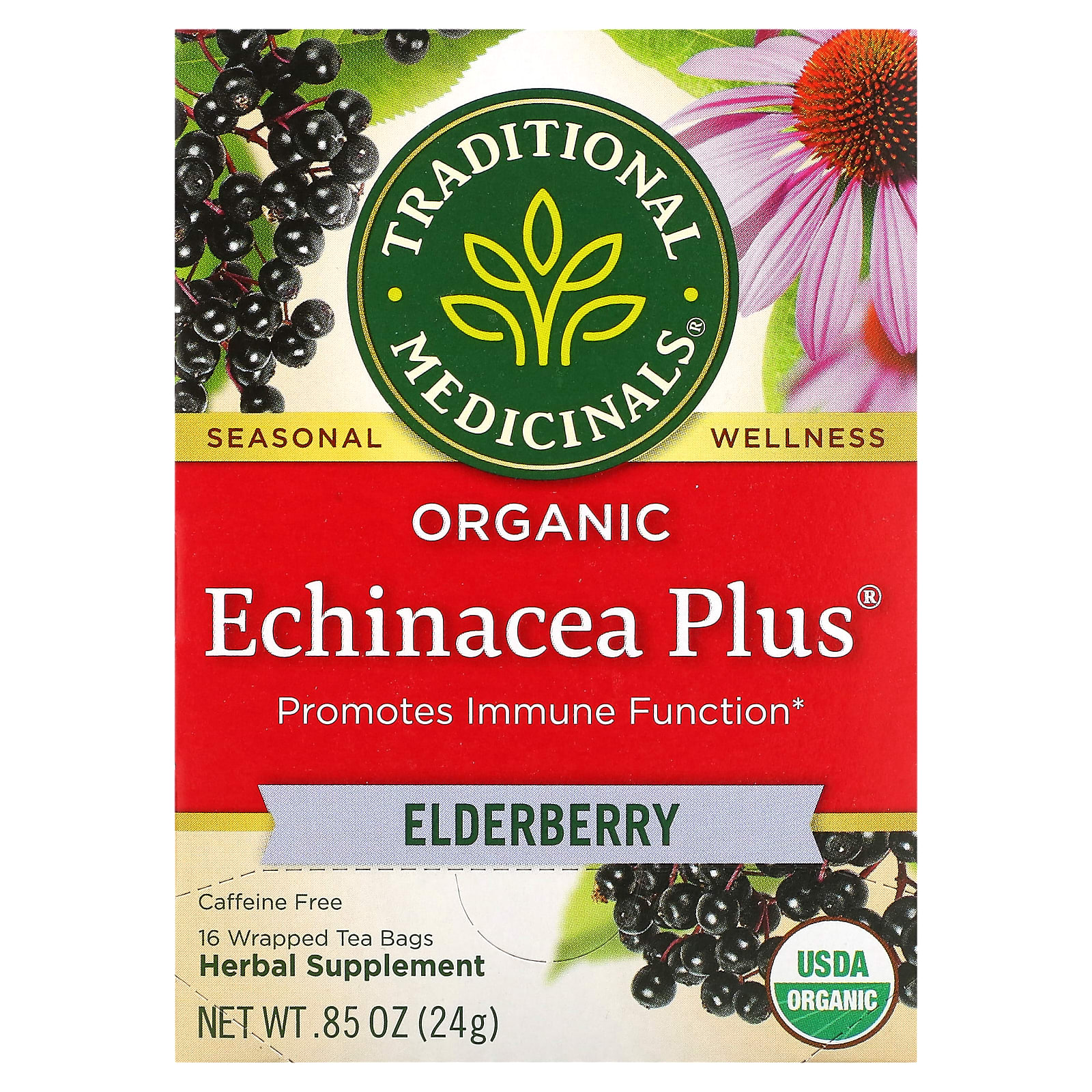 Traditional Medicinals Organic Echinacea Plus бузина без кофеина 16 чайных пакетиков в упаковке 24 г 085 унции 1890₽