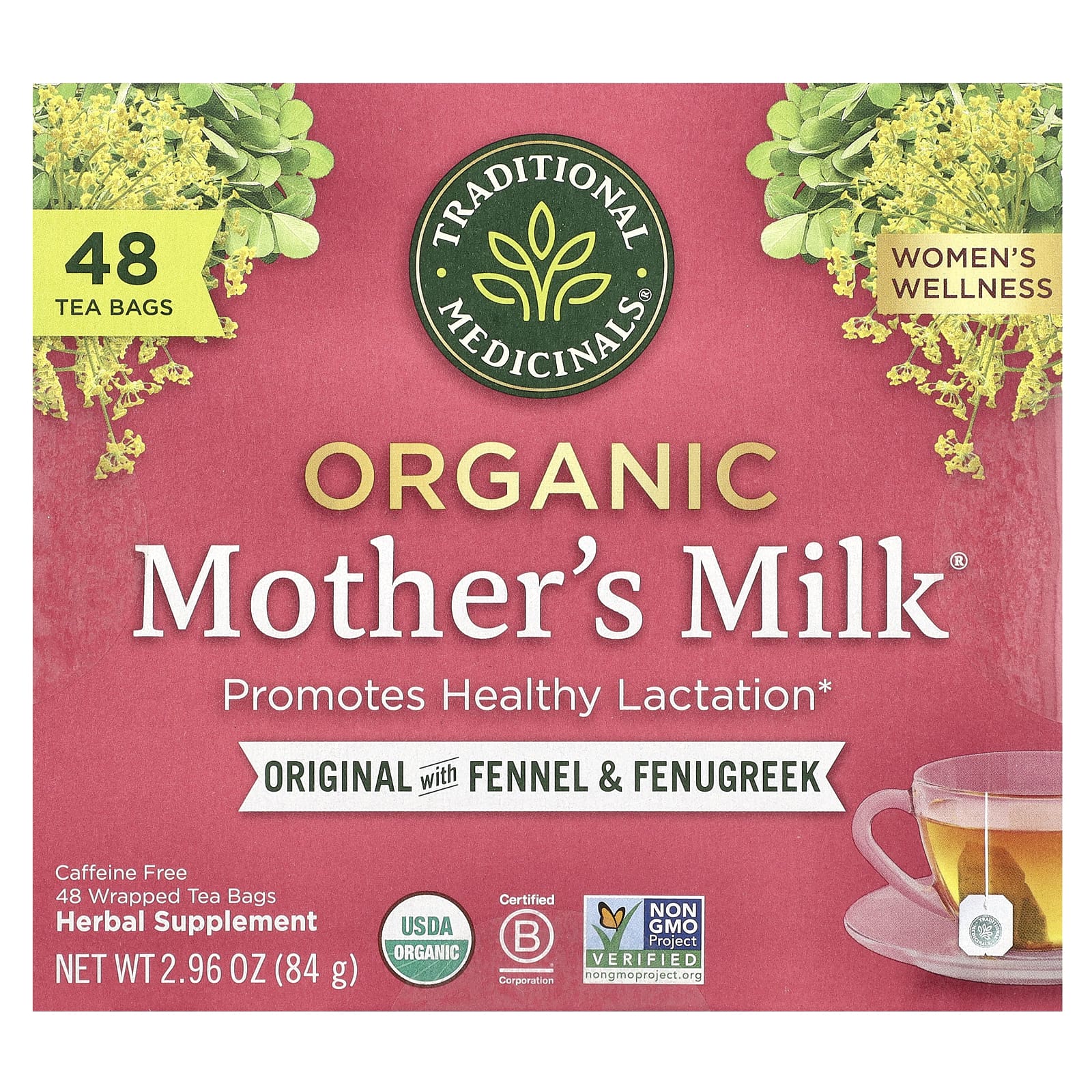 Traditional Medicinals, Organic Mother's Milk®, без кофеина, 48 чайных пакетиков в упаковке, 84 г (2,96 унции)