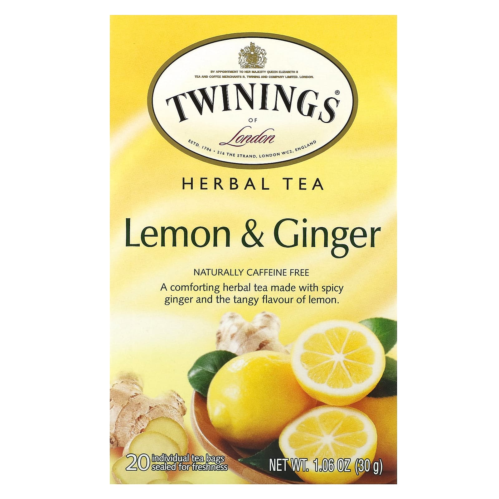 Twinings Herbal Tea Lemon - Ginger Caffeine Free 20 Tea Bags 106 oz 30 g 1590₽