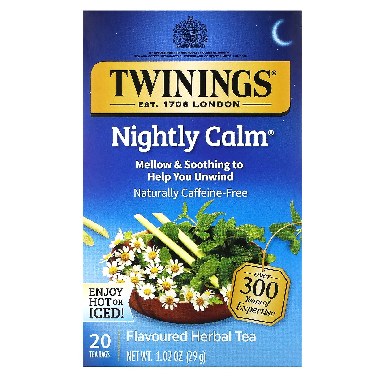 Twinings Ароматизированный травяной чай Nightly Calm без кофеина 20 чайных пакетиков 29 г 102 унции 1690₽