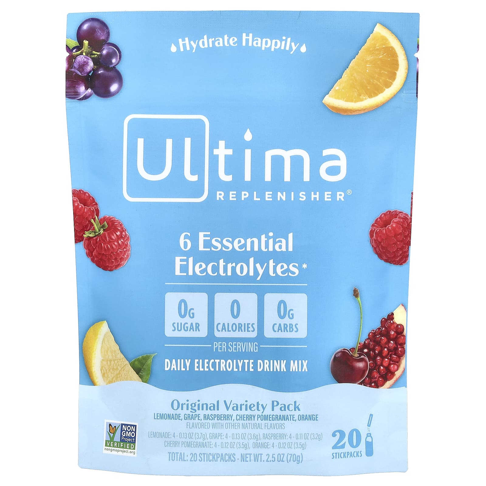 Ultima Replenisher, 6 незаменимых электролитов, ежедневная смесь электролитов, разнообразный набор, 20 стиков