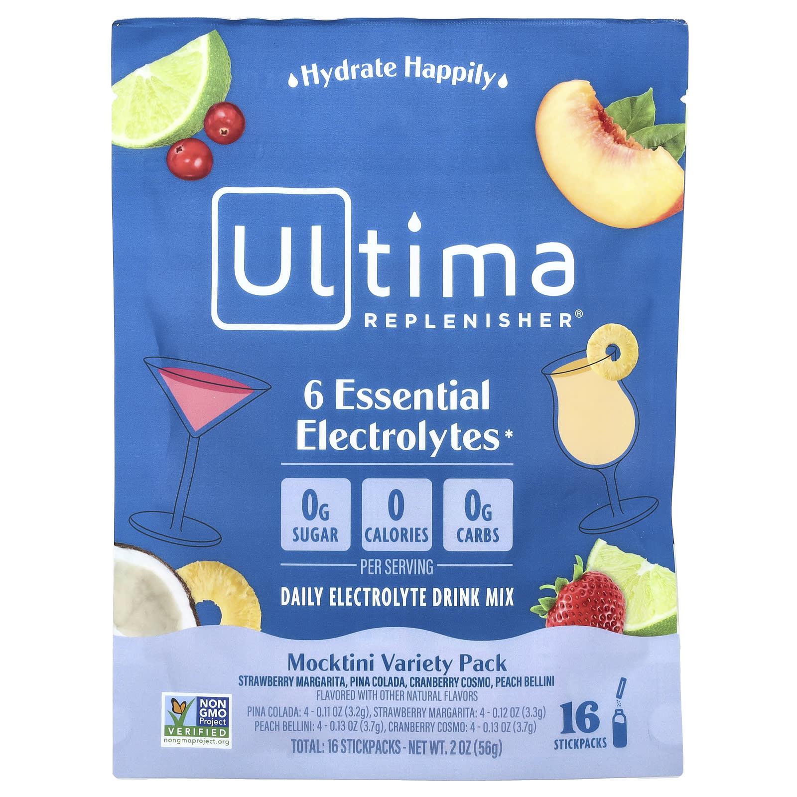 Ultima Replenisher, 6 незаменимых электролитов, ежедневная смесь для приготовления электролитов, набор Mocktini, 16 стиков