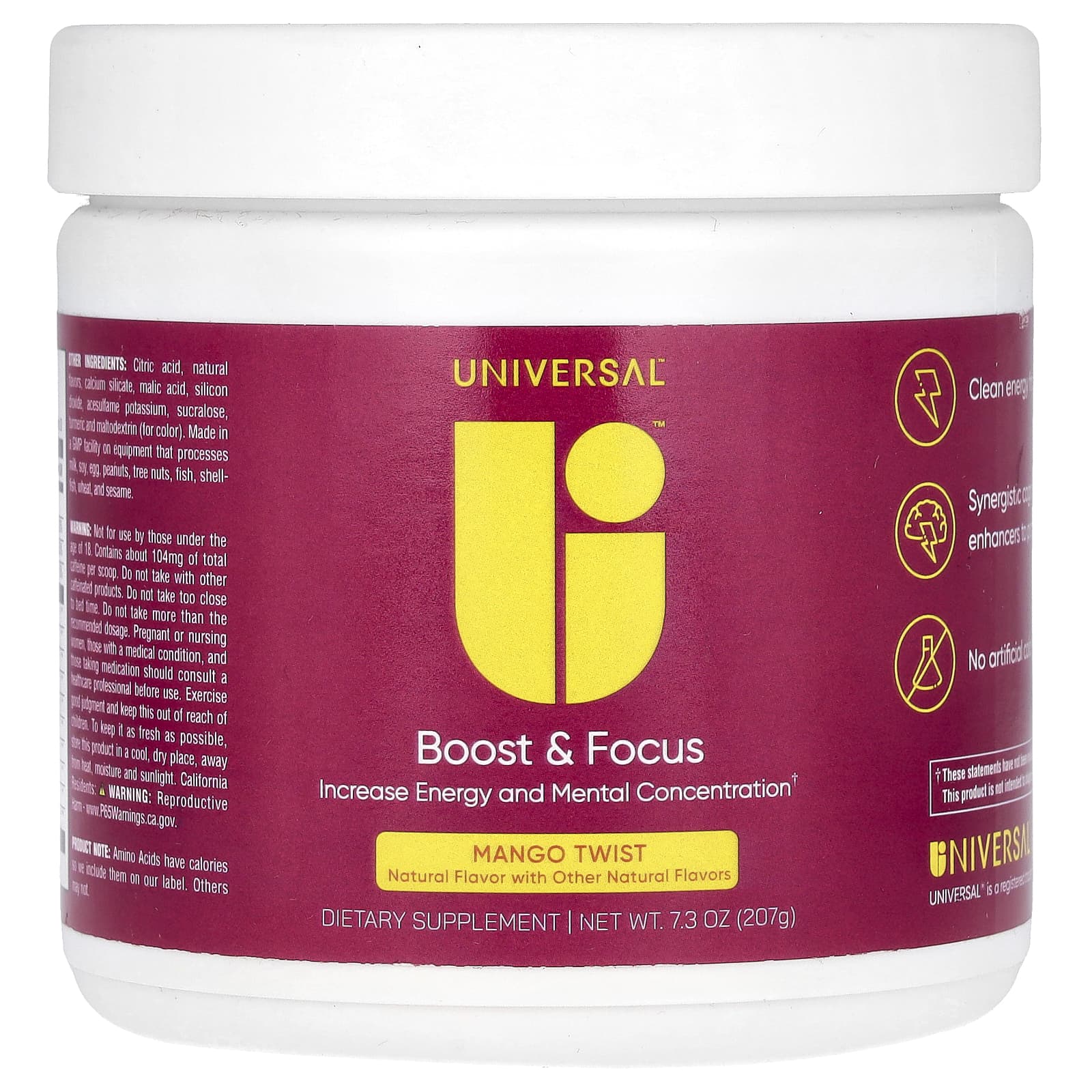 Universal U, Boost - Focus, манго, 207 г (7,3 унции)