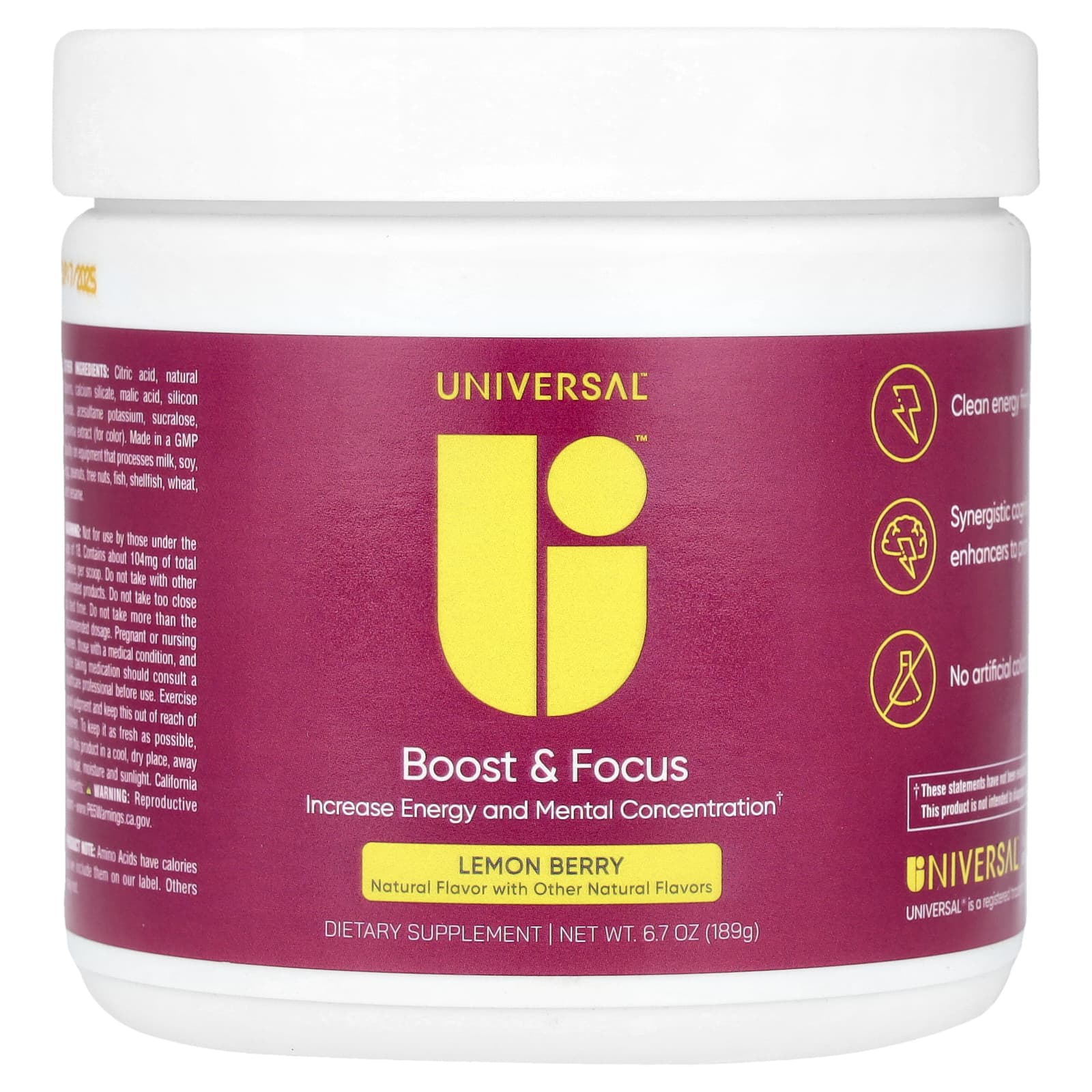 Universal U, Boost - Focus, лимон и ягодный вкус, 189 г (6,7 унции)
