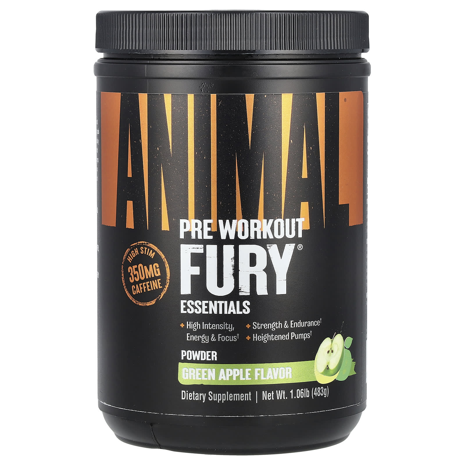 Animal, Fury®, предтренировочный порошок, зеленое яблоко, 483 г (1,06 фунта)