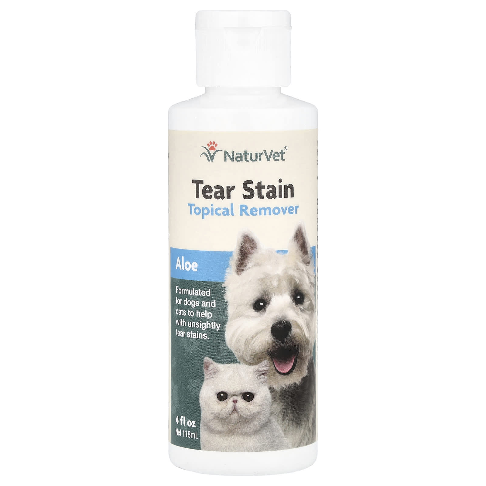 NaturVet, Tear Stain, средство для местного удаления, алоэ, для собак и кошек, 118 мл (4 жидк. Унции)