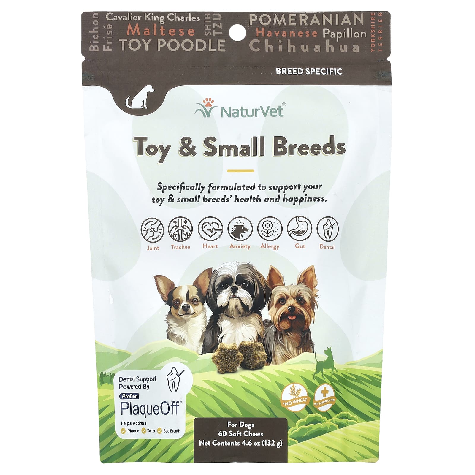 NaturVet, Toy & Small Breeds, For Dogs, Hickory Smoked Bacon, 60 Soft Chews, 4.6 oz (132 g)