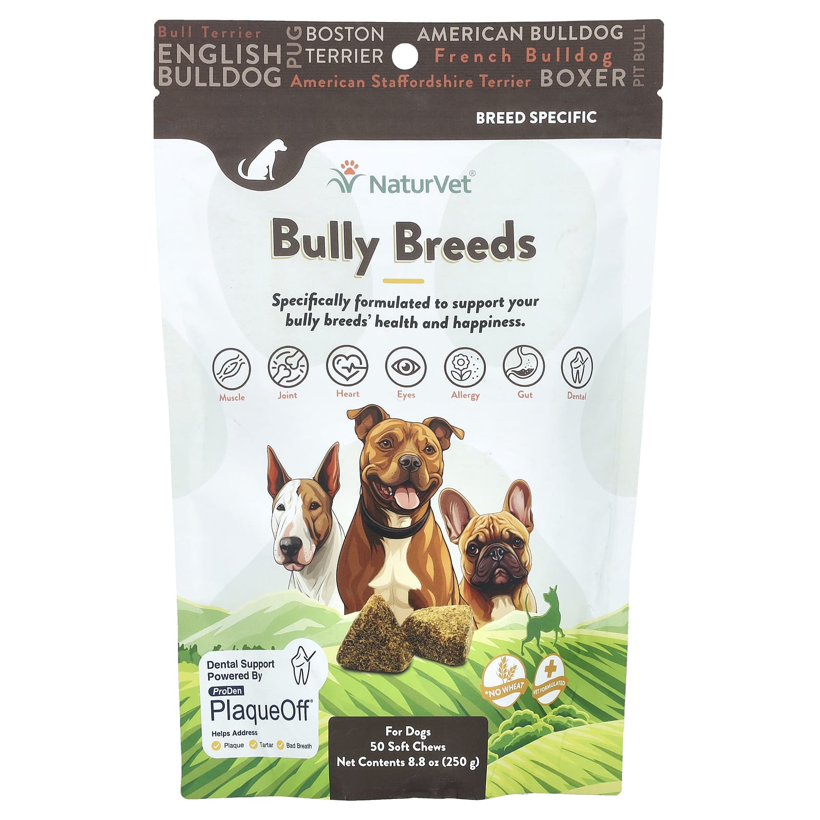 NaturVet, Bully Breeds, For Dogs, Hickory Smoked Bacon, 50 Soft Chews, 8.8 oz (250 g)