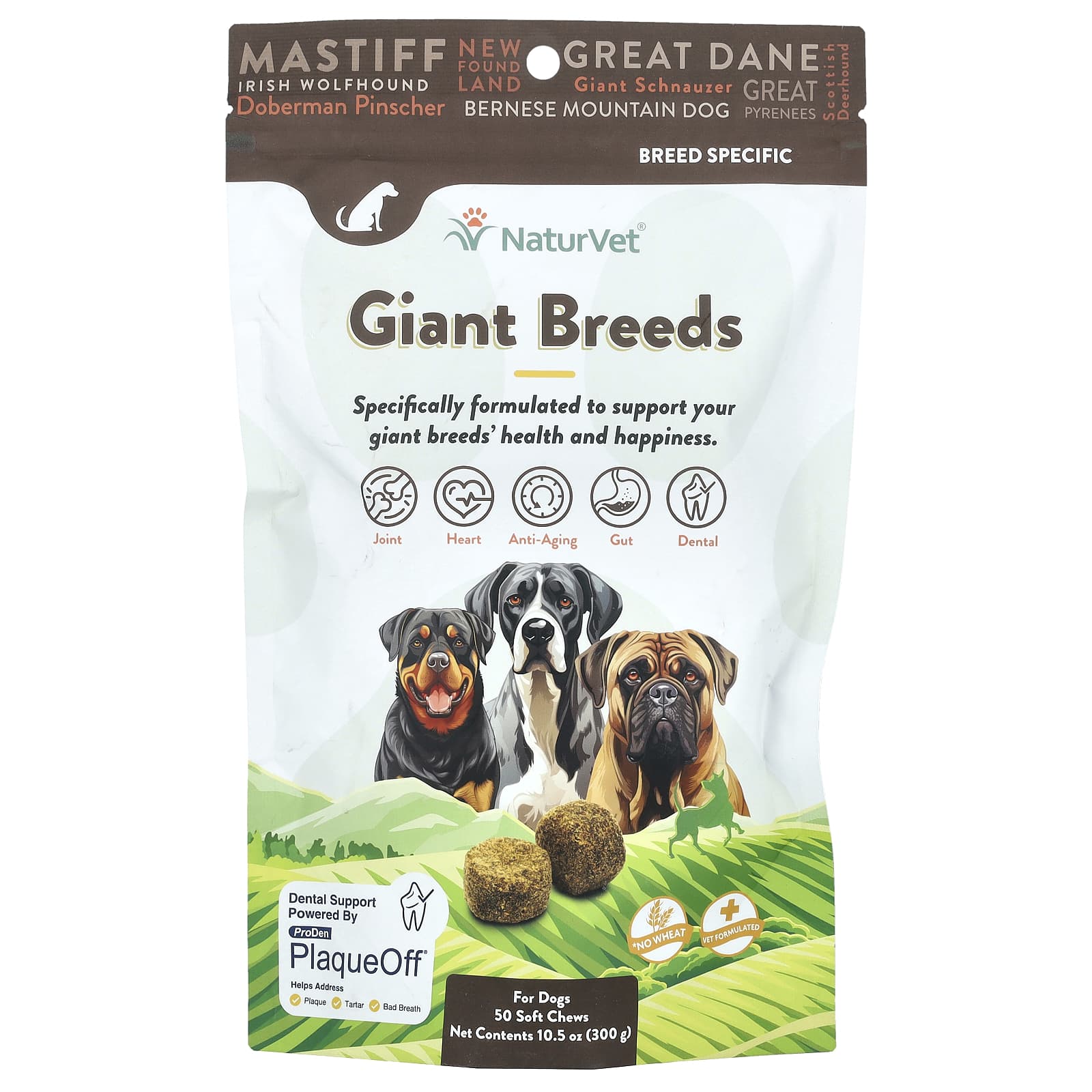 NaturVet, Giant Breeds, For Dogs, Hickory Smoked Bacon, 50 Soft Chews, 10.5 oz (300 g)