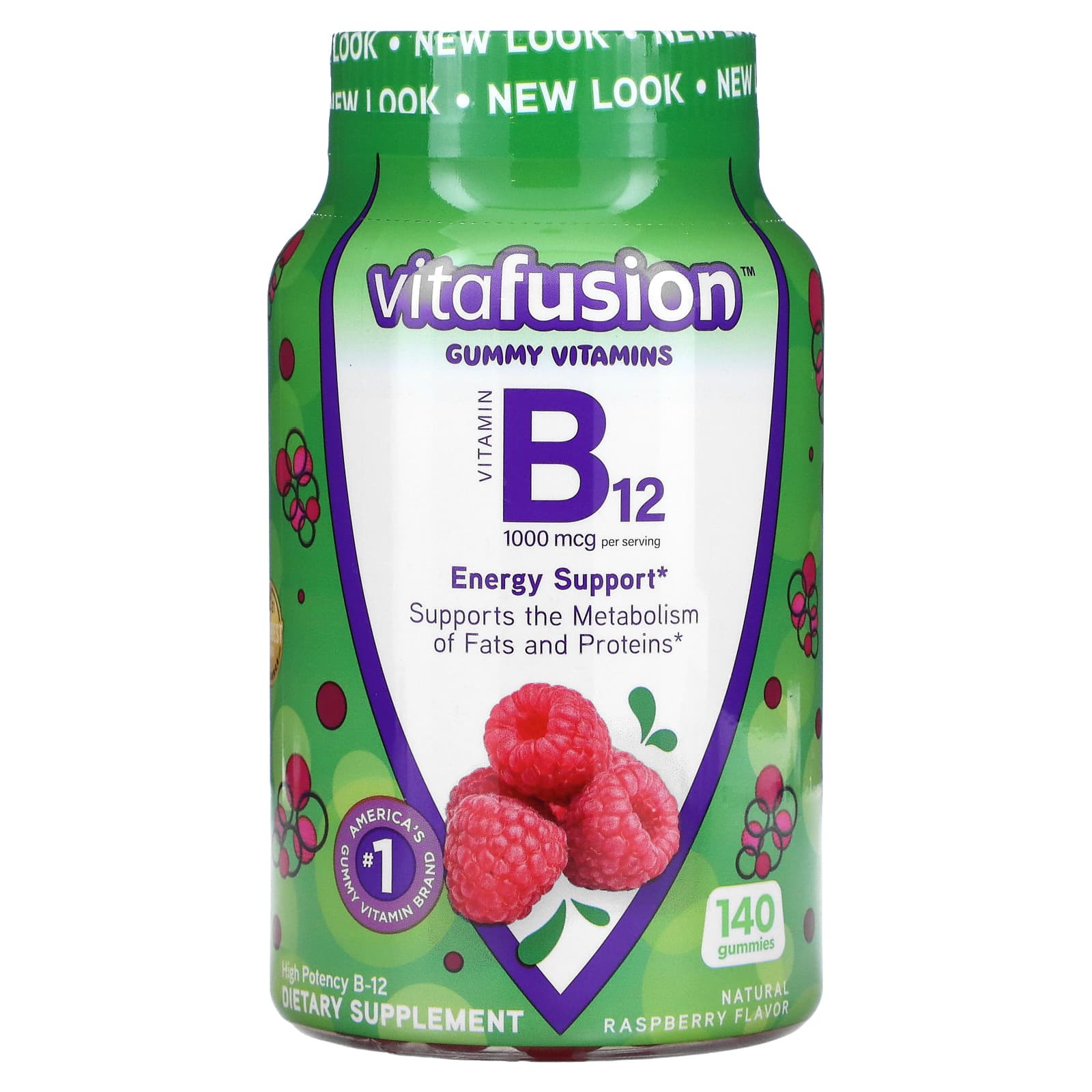 VitaFusion, B12, натуральная малина, 1000 мкг, 140 жевательных мармеладок (500 мкг в 1 жевательной таблетке)