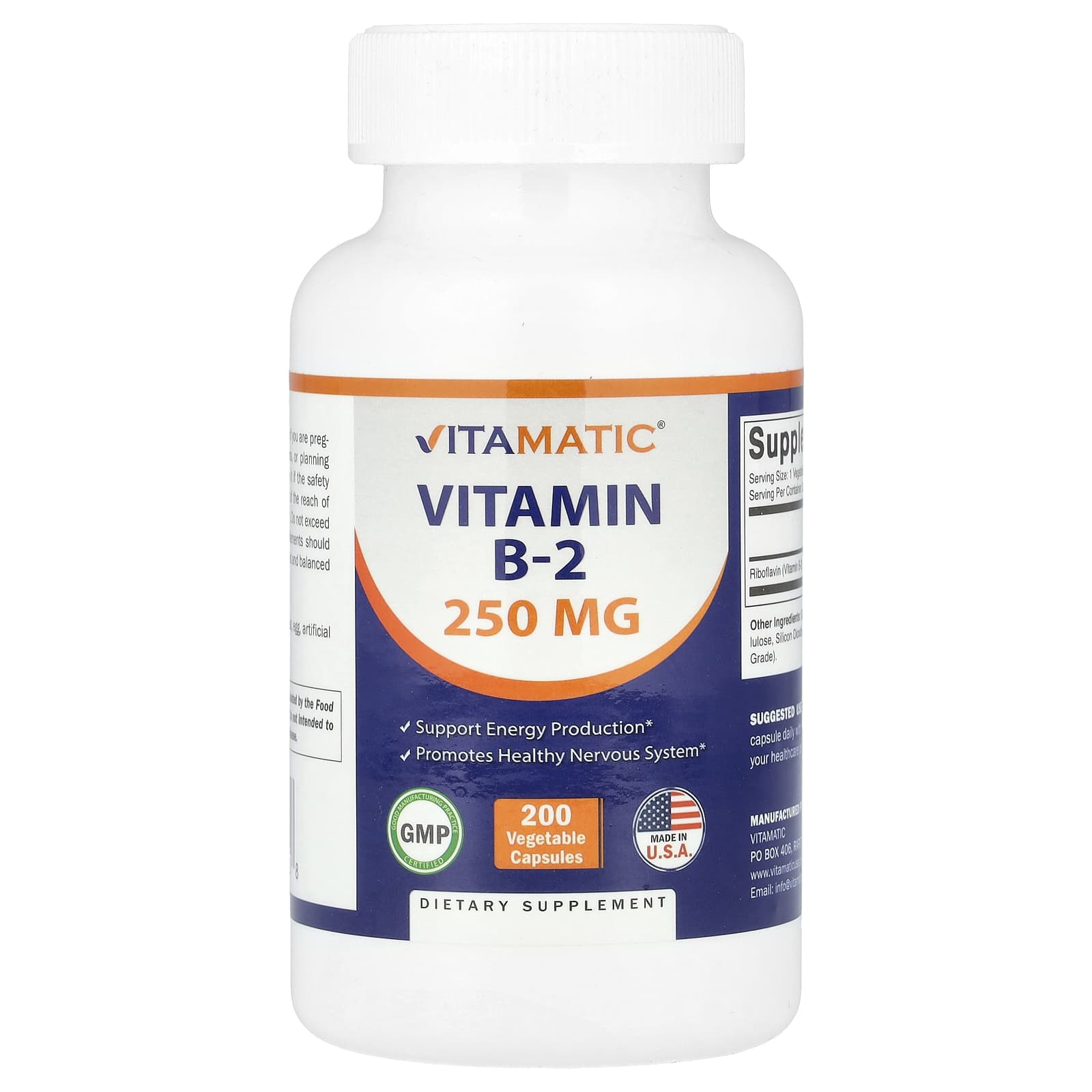 Vitamatic, Витамин B2, 250 мг, 200 растительных капсул