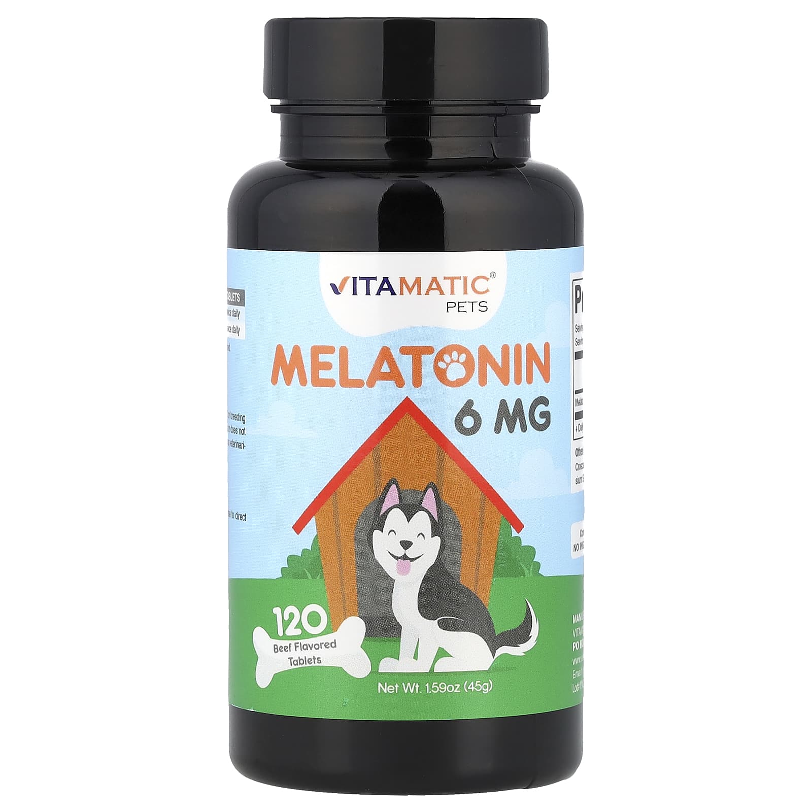 Vitamatic, Pets, мелатонин, говядина, 6 мг, 120 таблеток