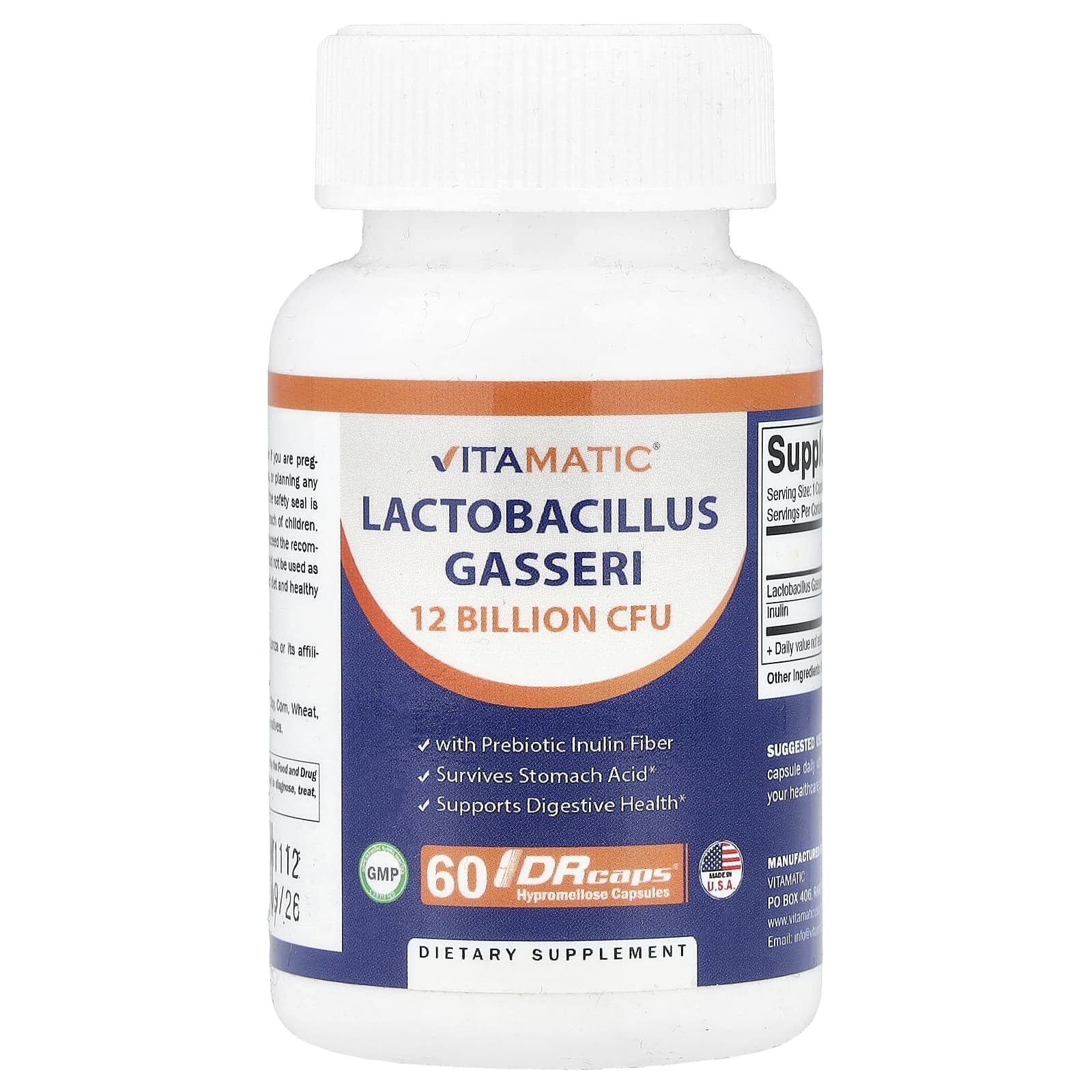 Vitamatic, Lactobacillus Gasseri, 12 млрд КОЕ, 60 капсул с гипромеллозой DRcaps®