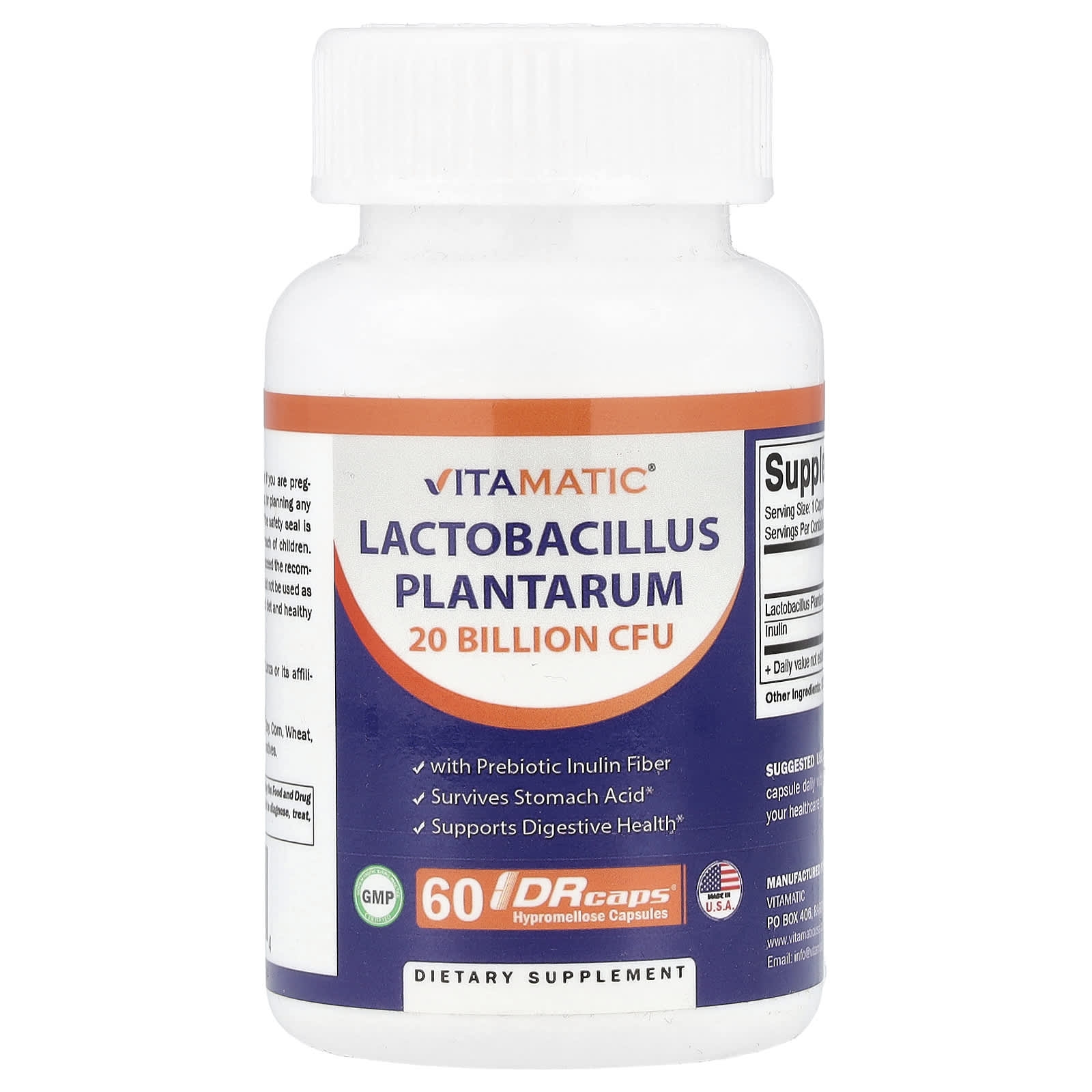 Vitamatic, Lactobacillus plantarum, 20 млрд КОЕ, 60 капсул с гипромеллозой DRcaps®